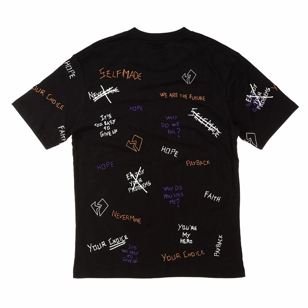 SELF MADE SCREEN PRINT AND EMBROIDERY T SHIRT-BLACK.