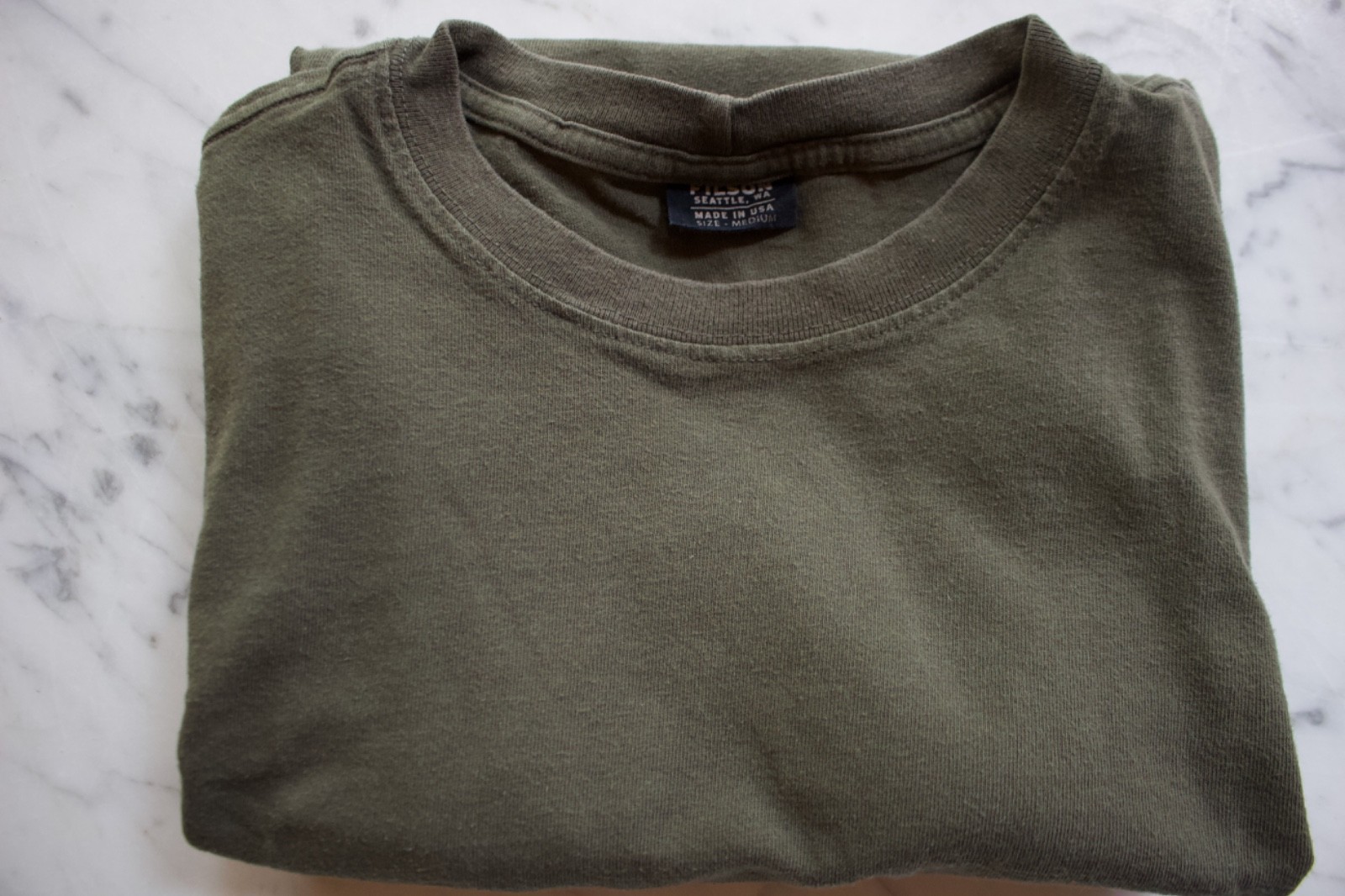 Filson Olive Green Cotton Crewneck Long Sleeve Shirt- Made in the USA