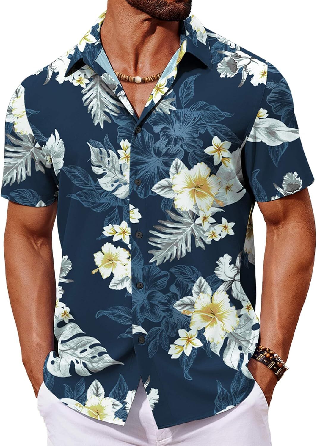 Mens Hawaiian Shirt Tropical Floral Short Sleeve Button Down Summer Beach Casual
