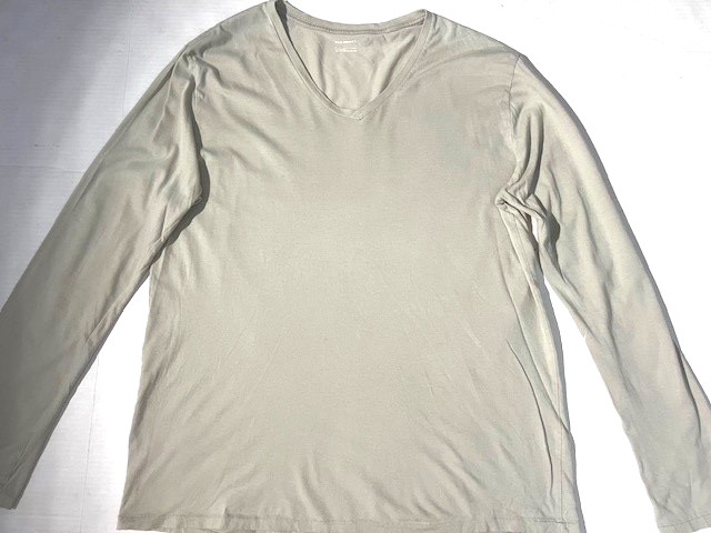 CLUB MONACO Mens Pale Grey Cotton Long Sleeve V-neck Tee T-shirt sz L