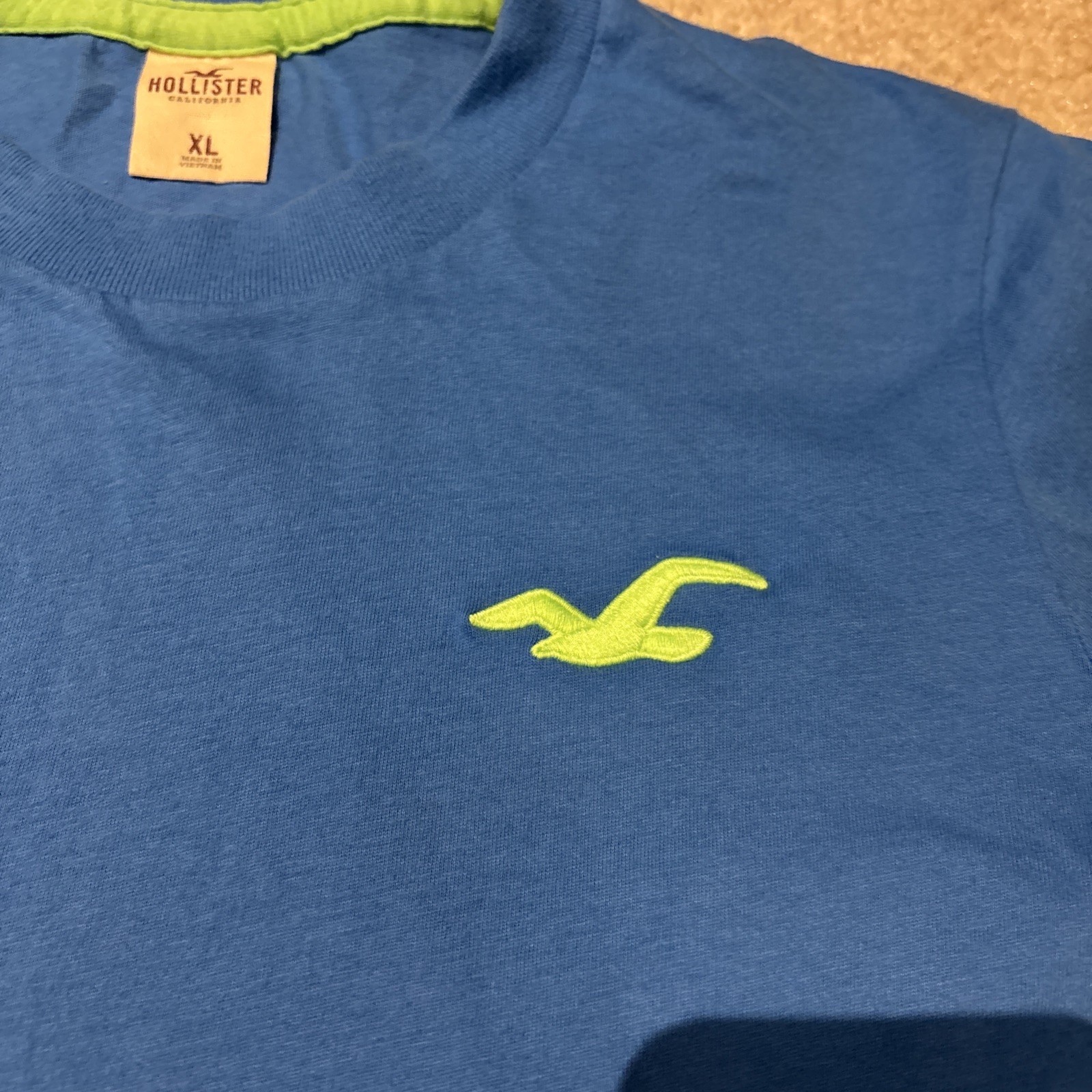 Hollister California Blue Short Sleeve T-Shirt Mens Size XL Green Bird Logo