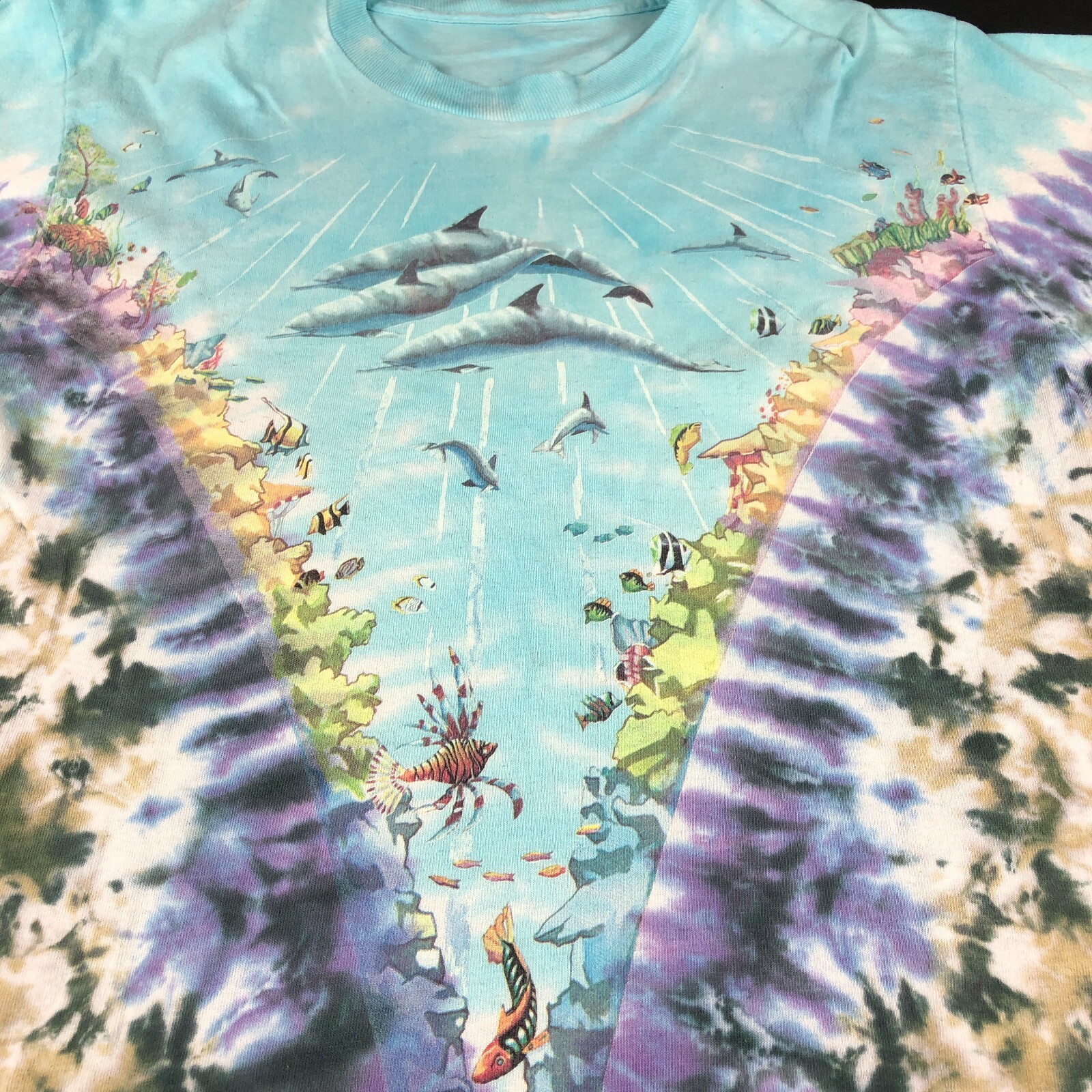 Vintage 90&rsquo;s Liquid Blue Shirt Men&rsquo;s Medium Aquatic AOP John Connell Half Baked