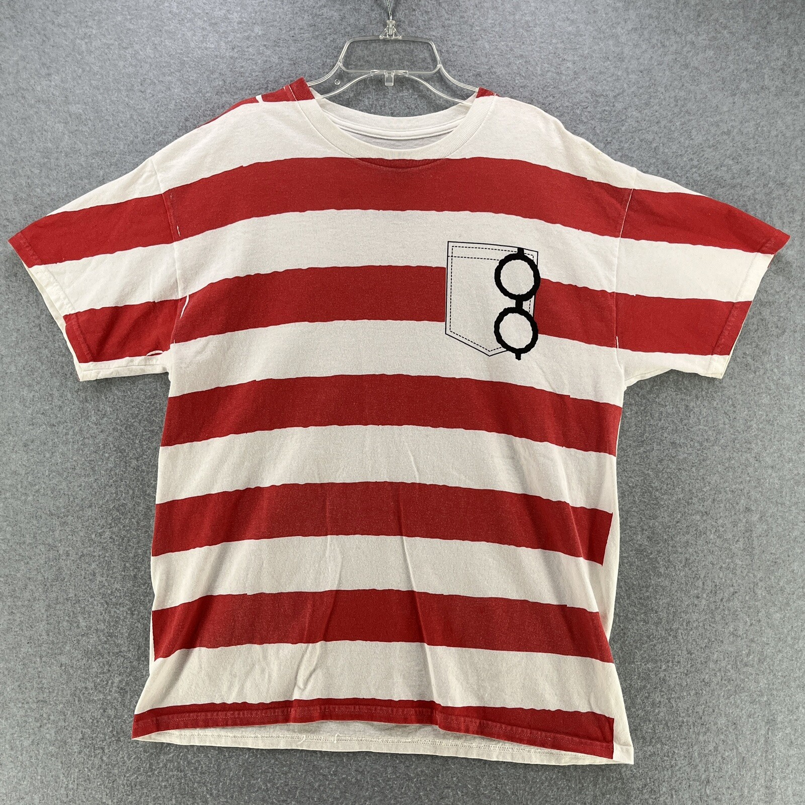 Where&rsquo;s Waldo Mens T Shirt Large Striped Short Sleeve Cotton Camisa Casual