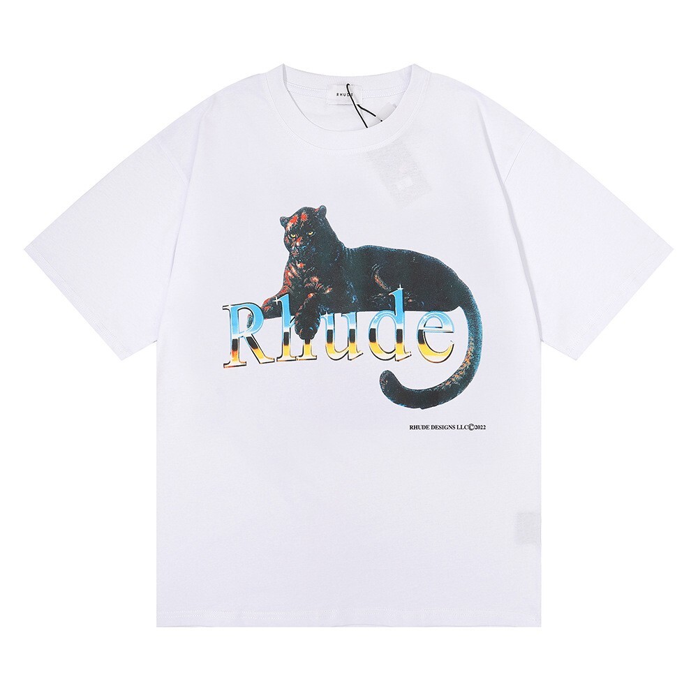 Men RHUDE Leopard High Quality Leisure Cotton Short Sleeve T-Shirt Polo M-2XL