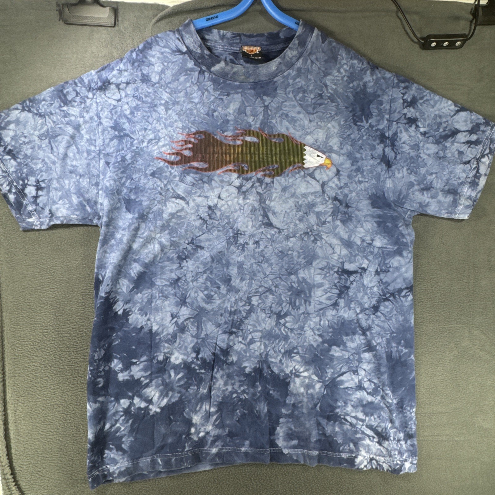 Vintage Harley Davidson Tie Dye Shirt Size Large Screaming Eagle Blue Made USA