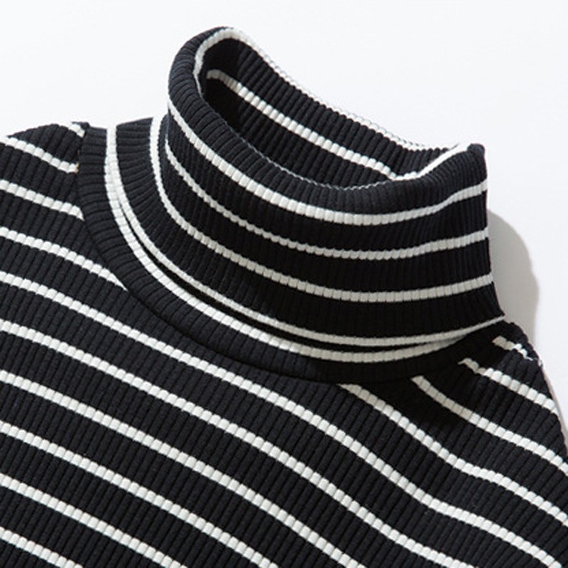 Men&rsquo;s Loose Tops Turtleneck Sweater Shirt Long Sleeves Stripe Sweatshirt Warm