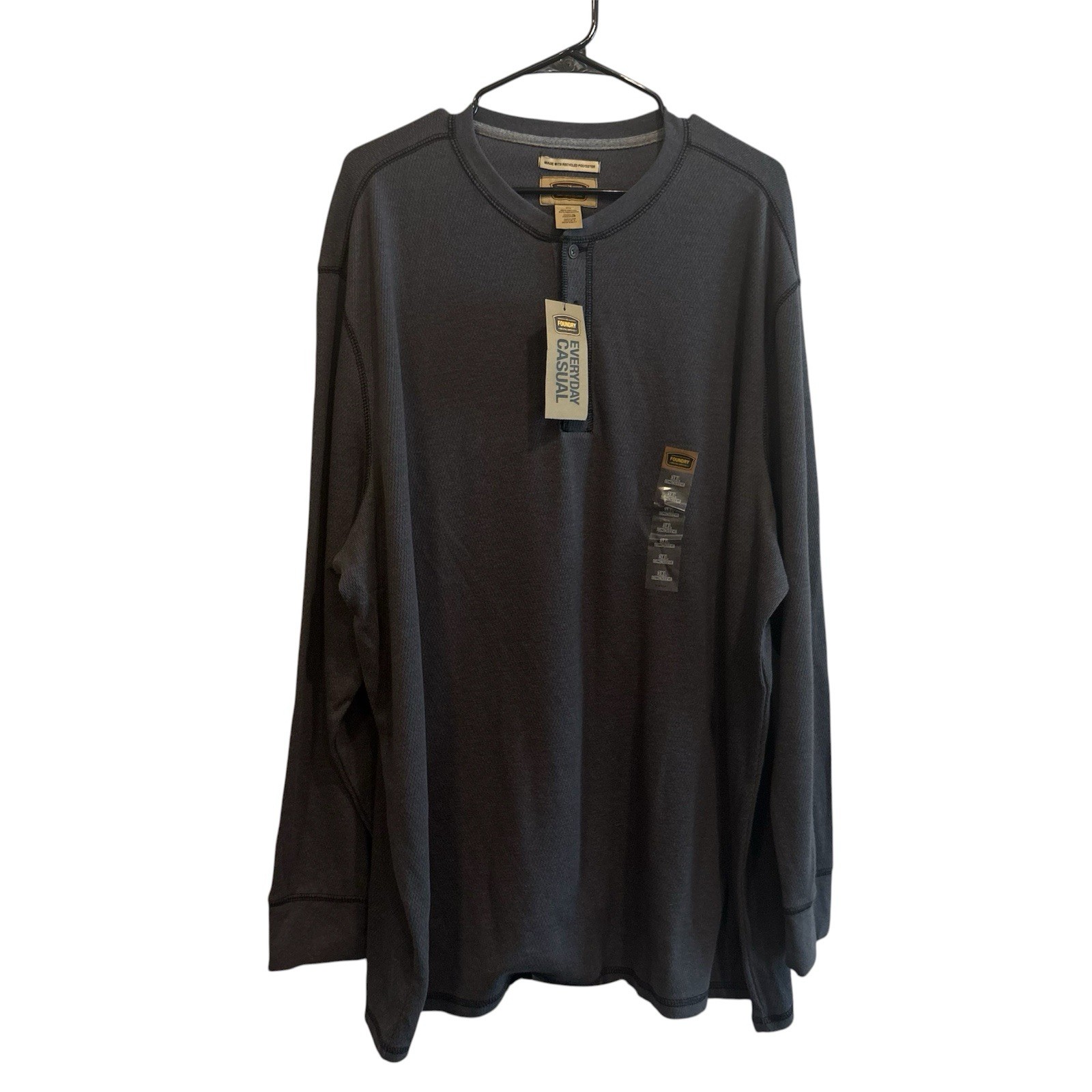 NWT Foundry Men&rsquo;s Dark Gray Waffle Thermal Pullover Henley Cotton Shirt 3XL