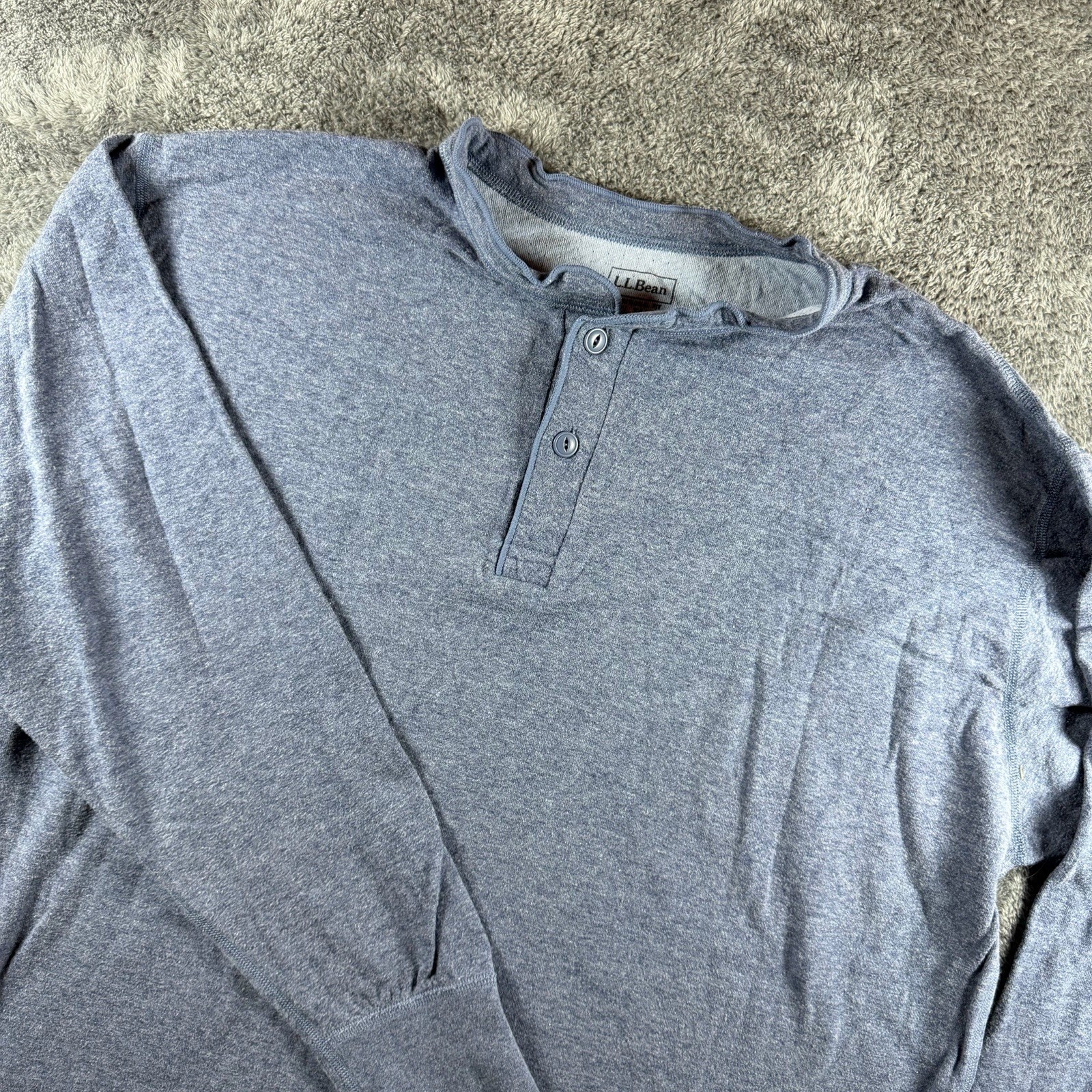 LL Bean Shirt Mens XXLT Blue River Drivers Henley Heather Wool Two Layer Base