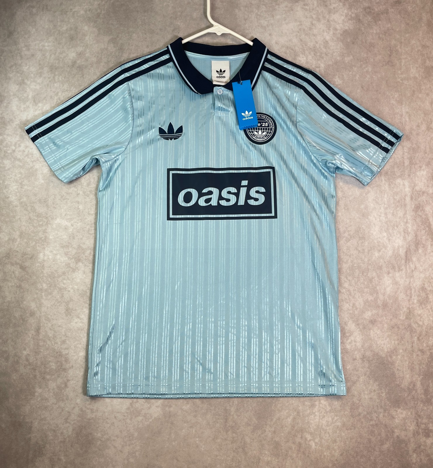 Adidas Originals Oasis Jacquard Jersey Mens Medium Blue Striped Soccer Shirt NWT
