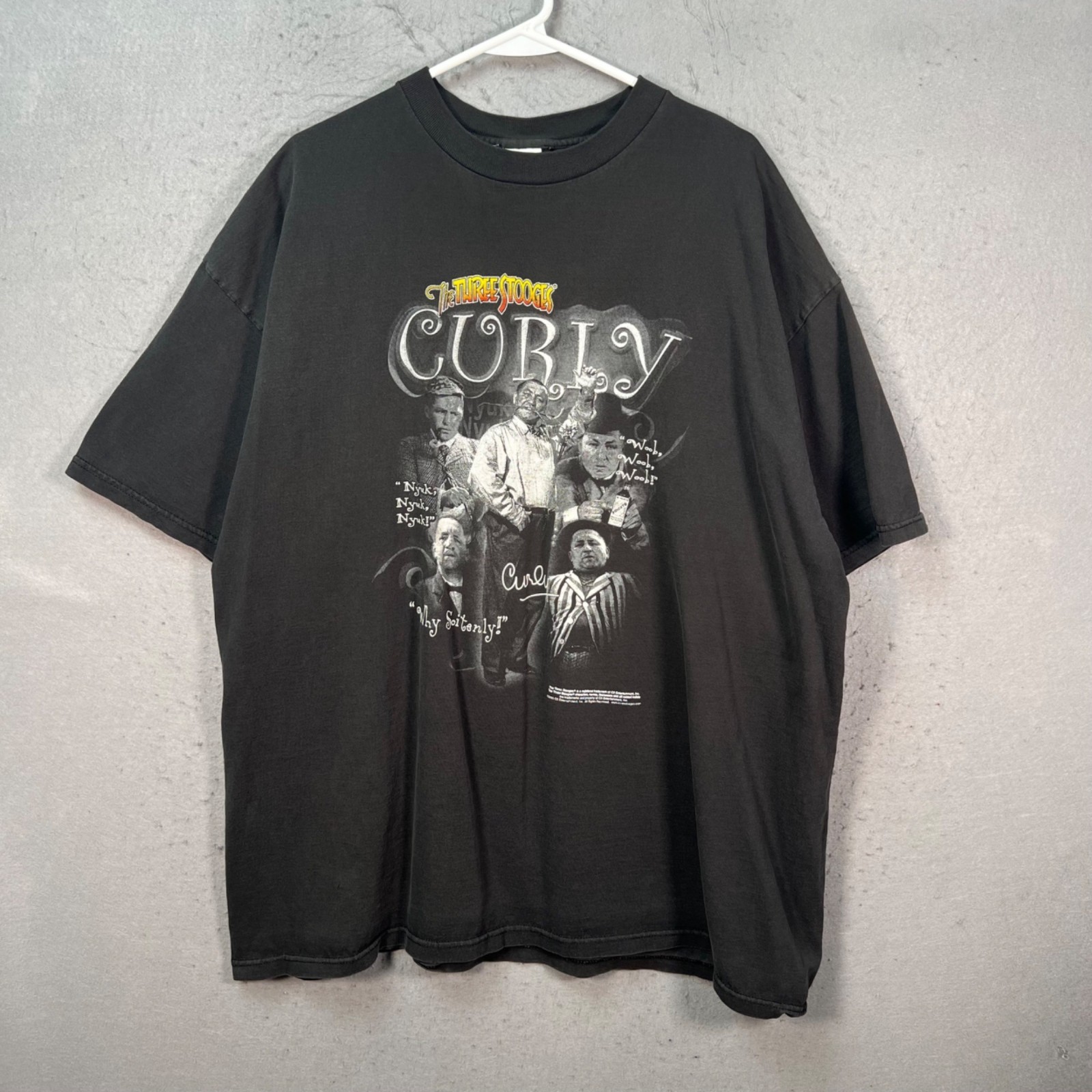 VTG The Three Stooges Curly Graphic Black T-Shirt Mens Size 3XL