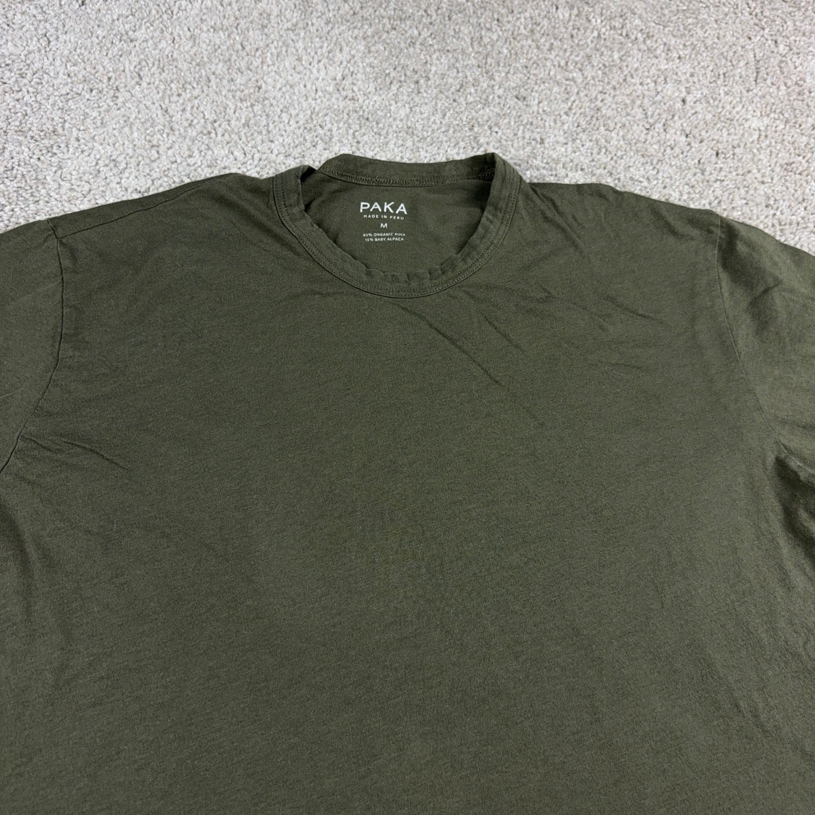 Paka Shirt Mens Medium Green Baby Alpaca Wool Blend Crew Neck Short Sleeve
