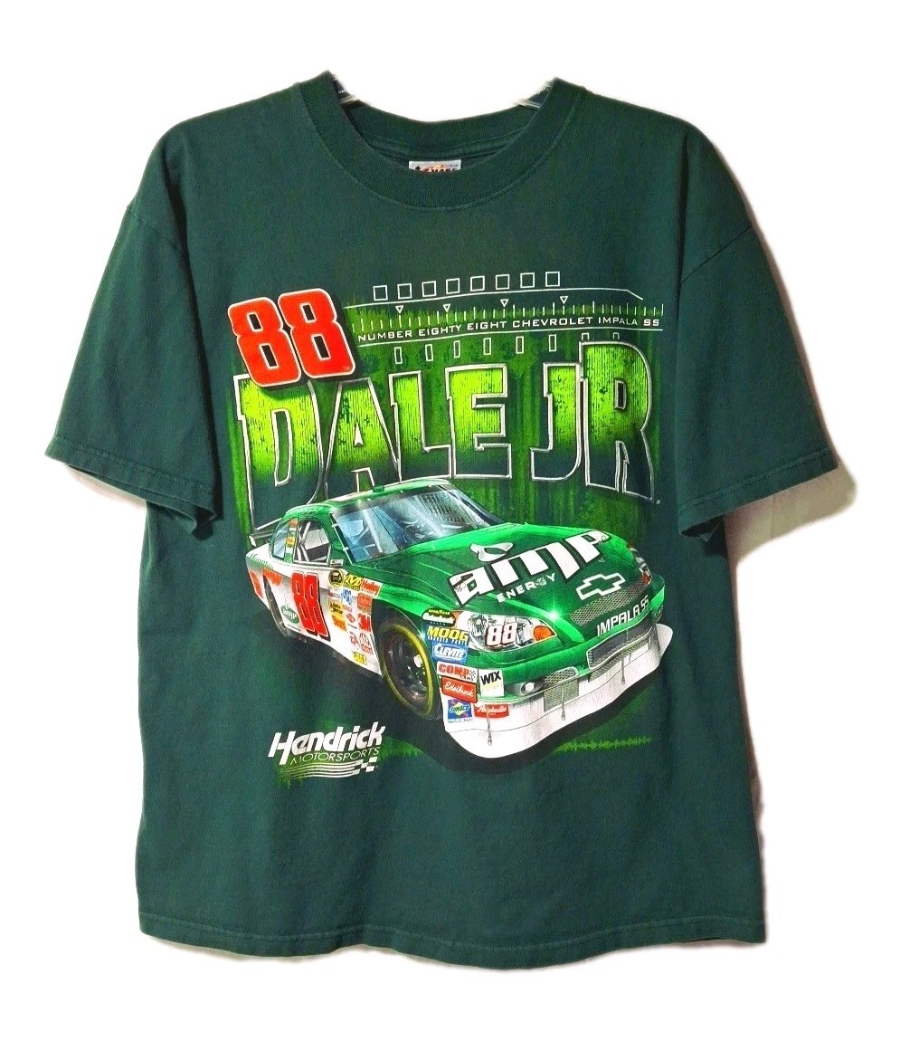 Vintage Nascar Tshirt Mens L Green DALE Earnhardt JR #88 AMP Energy Graphic