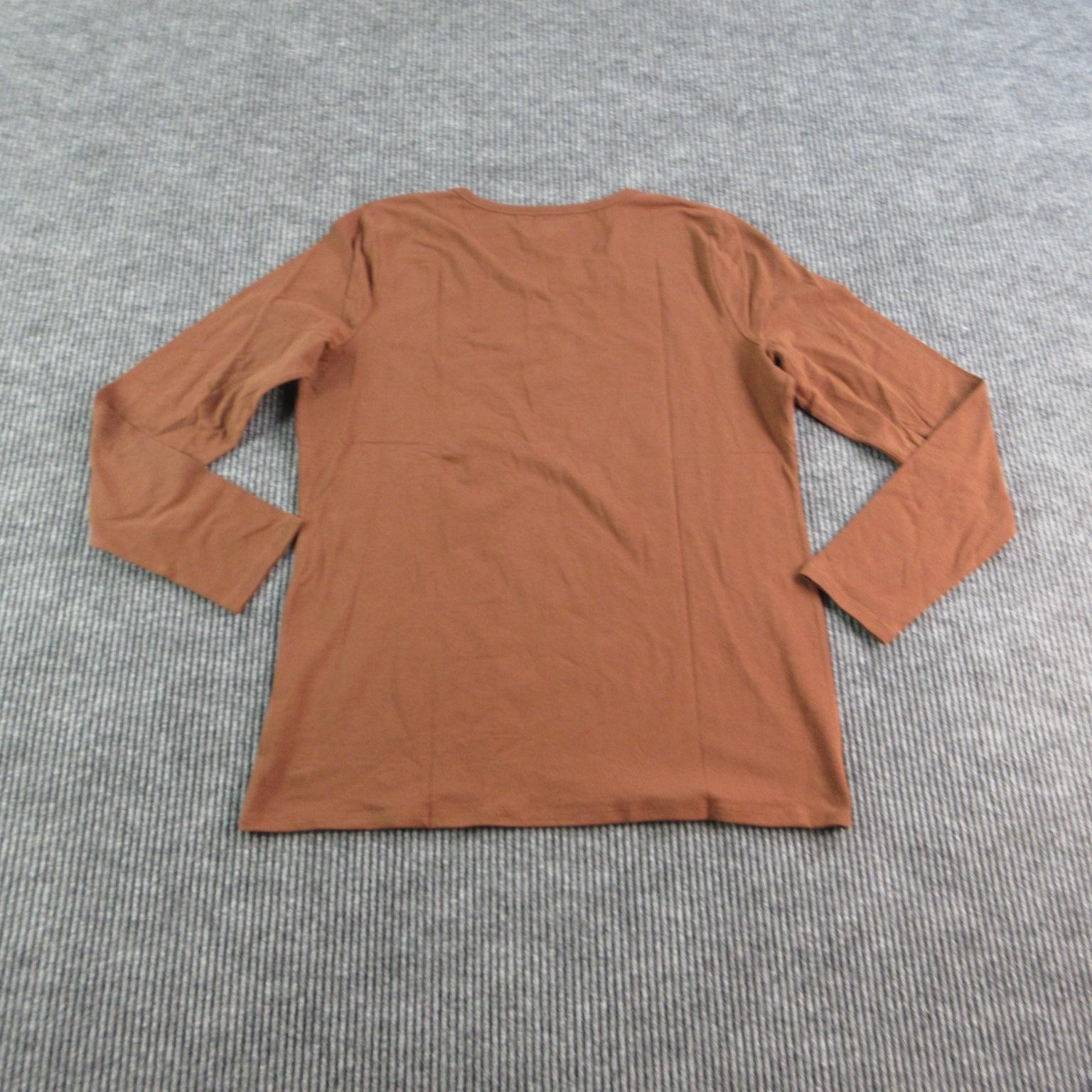 Duluth Trading Co Shirt Mens XL Brown V-Neck Long Sleeve Tagless Stretch NWOT