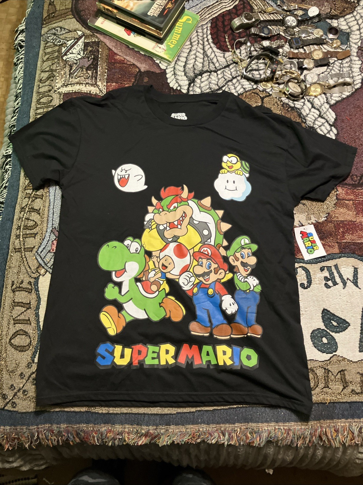 Super Mario Brothers Mens T-Shirt Bowser & Brothers & More Colorful Size Large