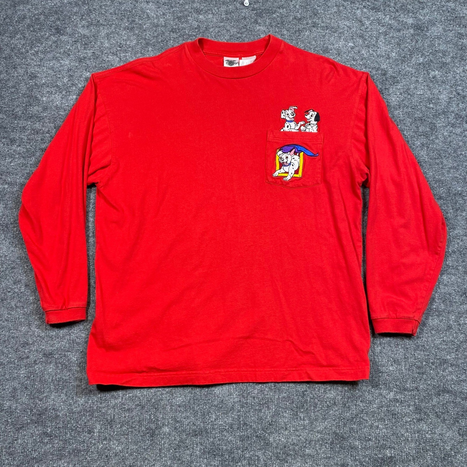 The Disney Catalog 101 Dalmatians Embroidered Pocket Long Sleeve Shirt Red XL
