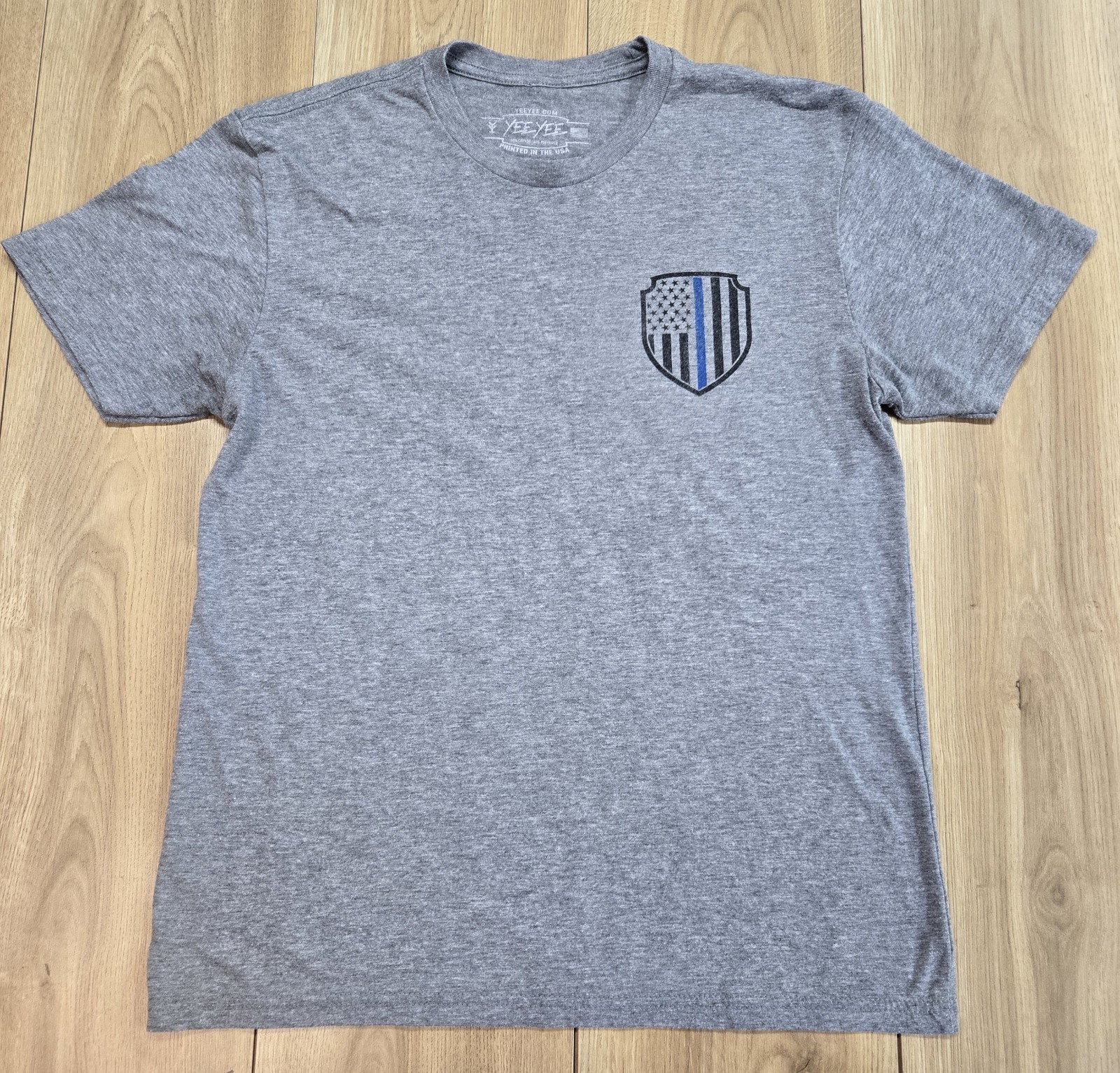 Yee Yee Thin Blue Line Printed T-Shirt Mens Sz Medium, Short Sleeve, Gray