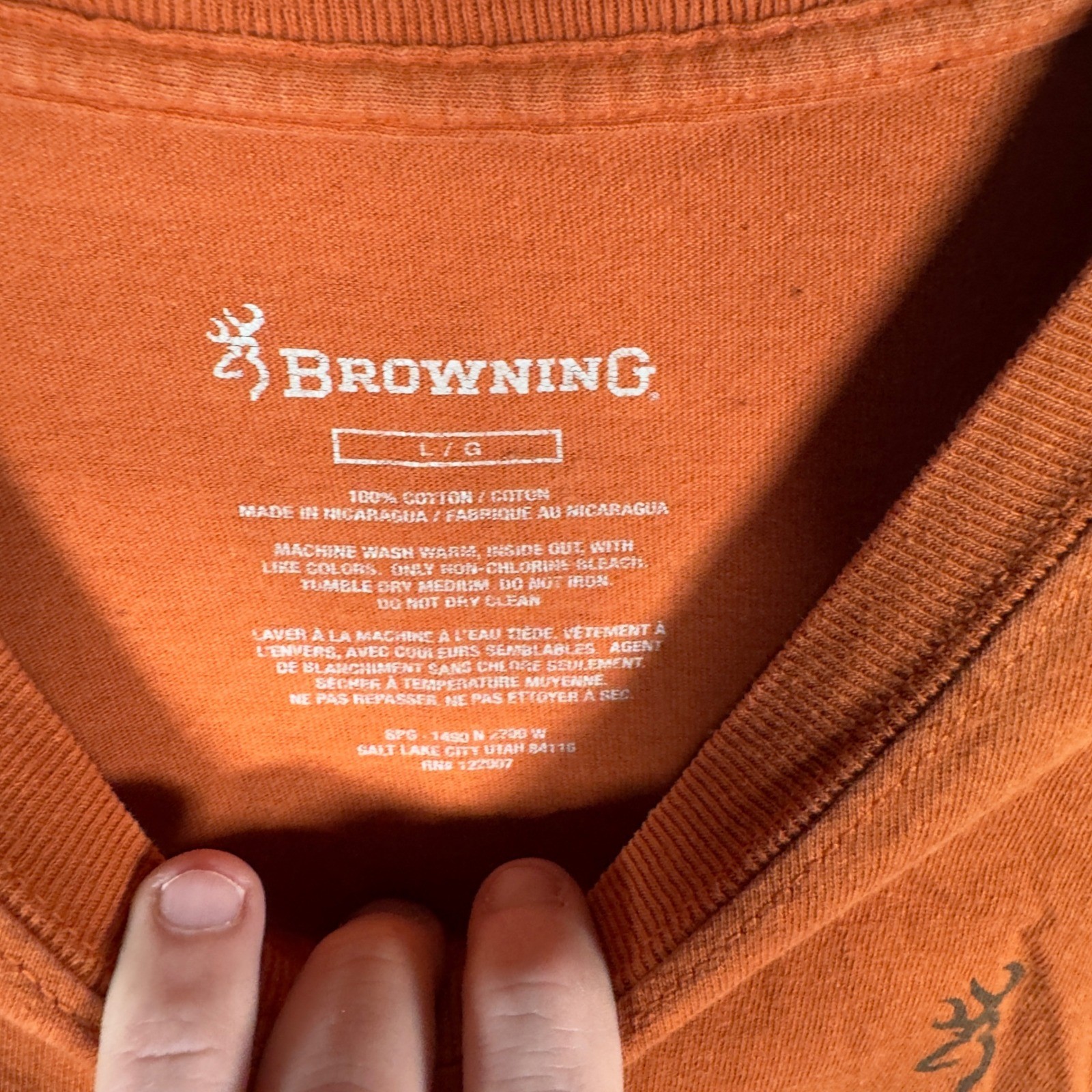 Browning TShirt Orange Logo Graphic Mens Size L G Cotton Blend