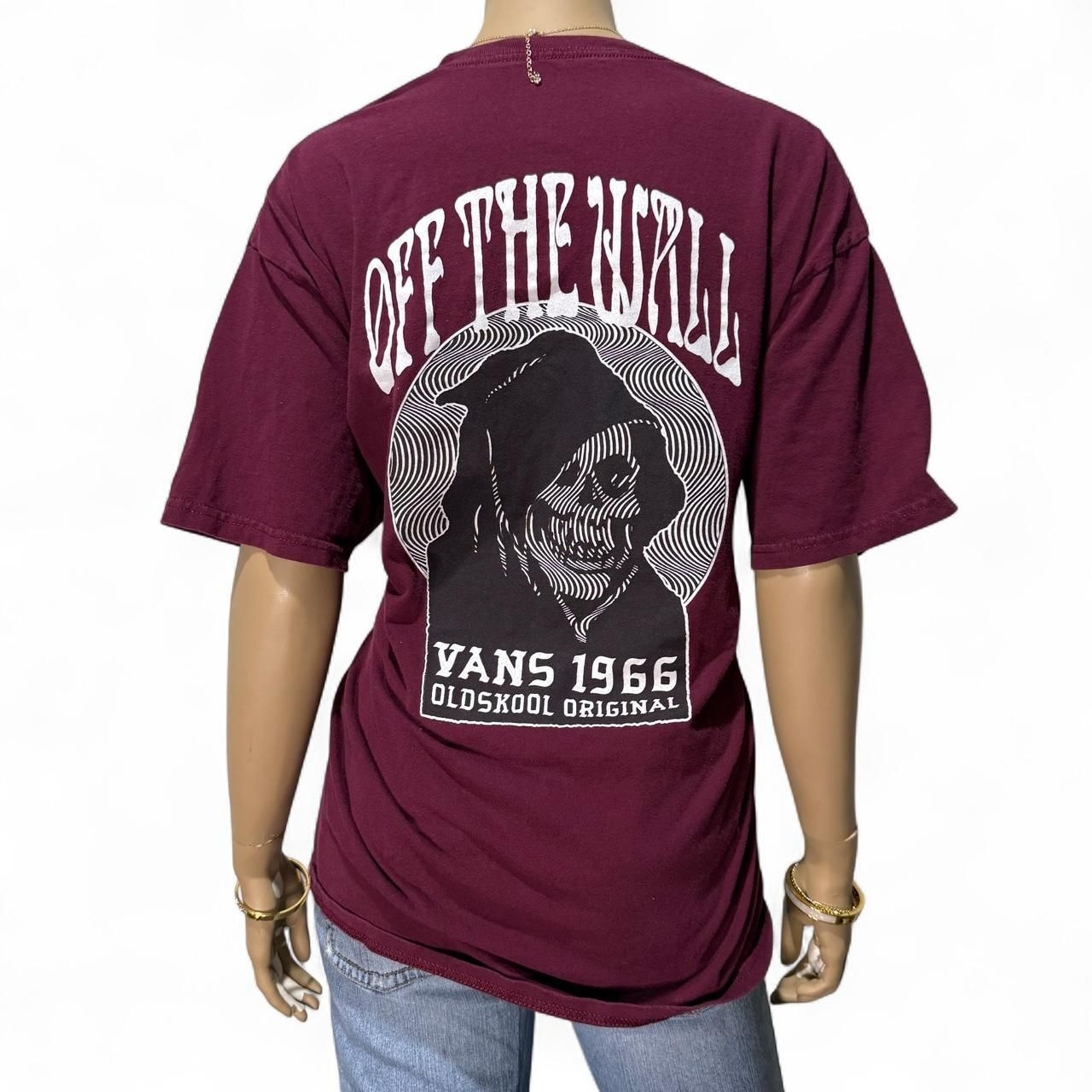 Vans Men&rsquo;s XL Maroon Grim Reaper Graphic T-Shirt Skull Back Print Skate Y2K