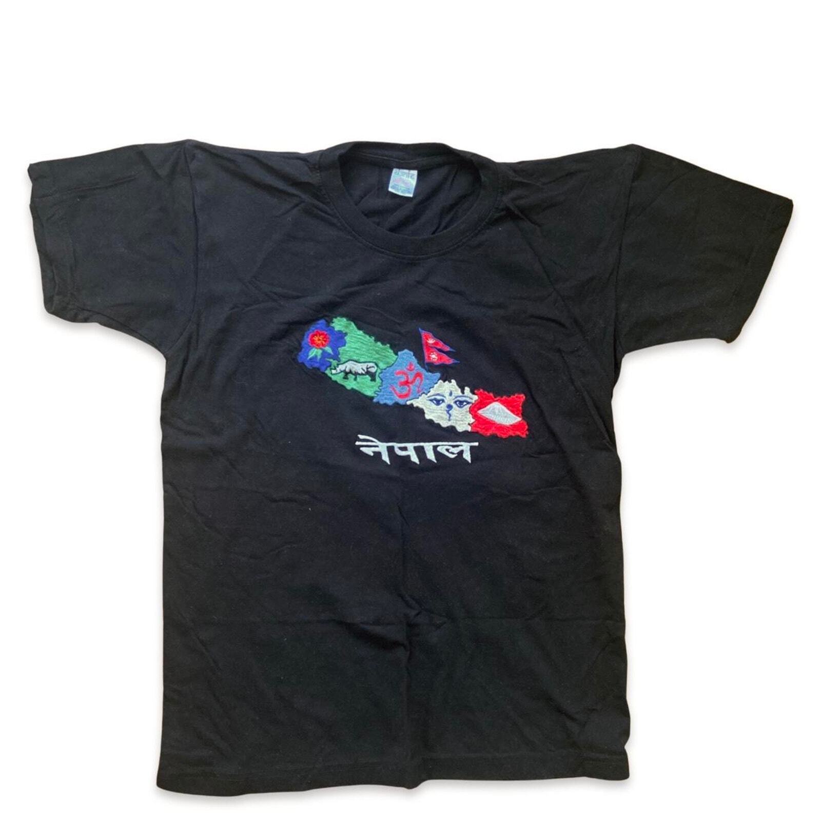 Dante Black Embroidered Nepal Tee Shirt Adult M Tibet