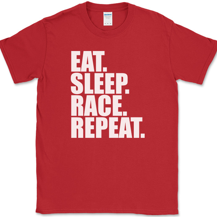 Eat Sleep Race Repeat T-Shirt Funny Racing Cars Trucks Bikes Gift Tee