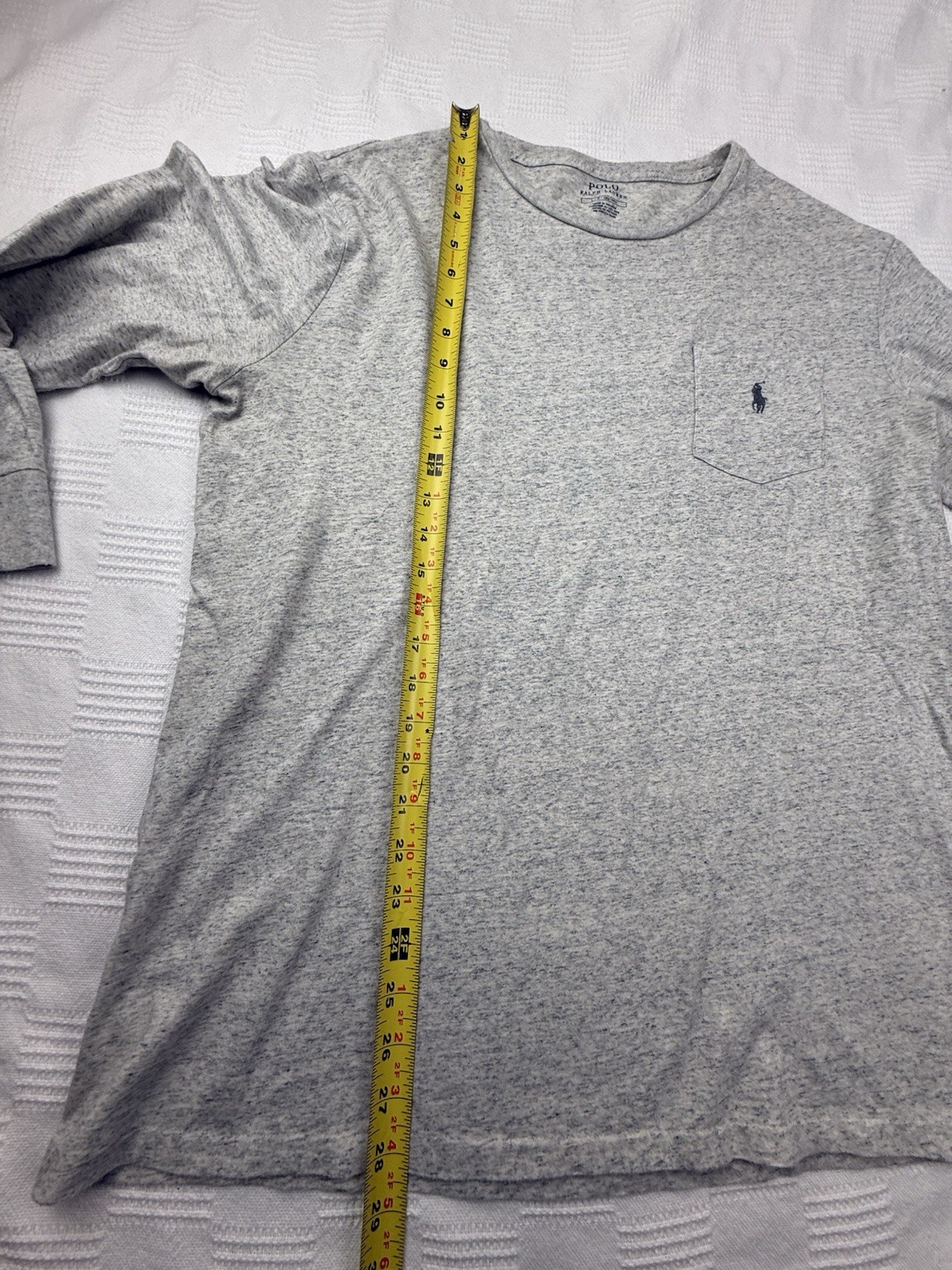 POLO RALPH LAUREN CREW T-SHIRT L GRAY LONG SLEEVE POCKET Embroidered PONY Logo