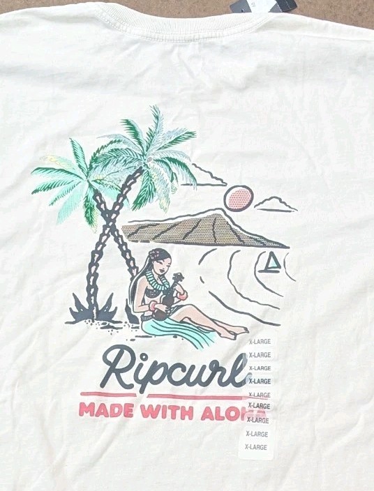 Rip Curl Staple T-Shirt Standard Fit White Made With Aloha Graphic Size XL- New