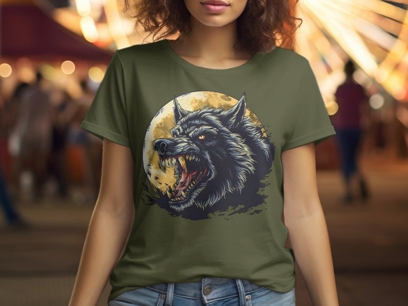 Wolf Moon T-Shirt Wild Animal Howling Werewolf Graphic Tee Men Women Gothic