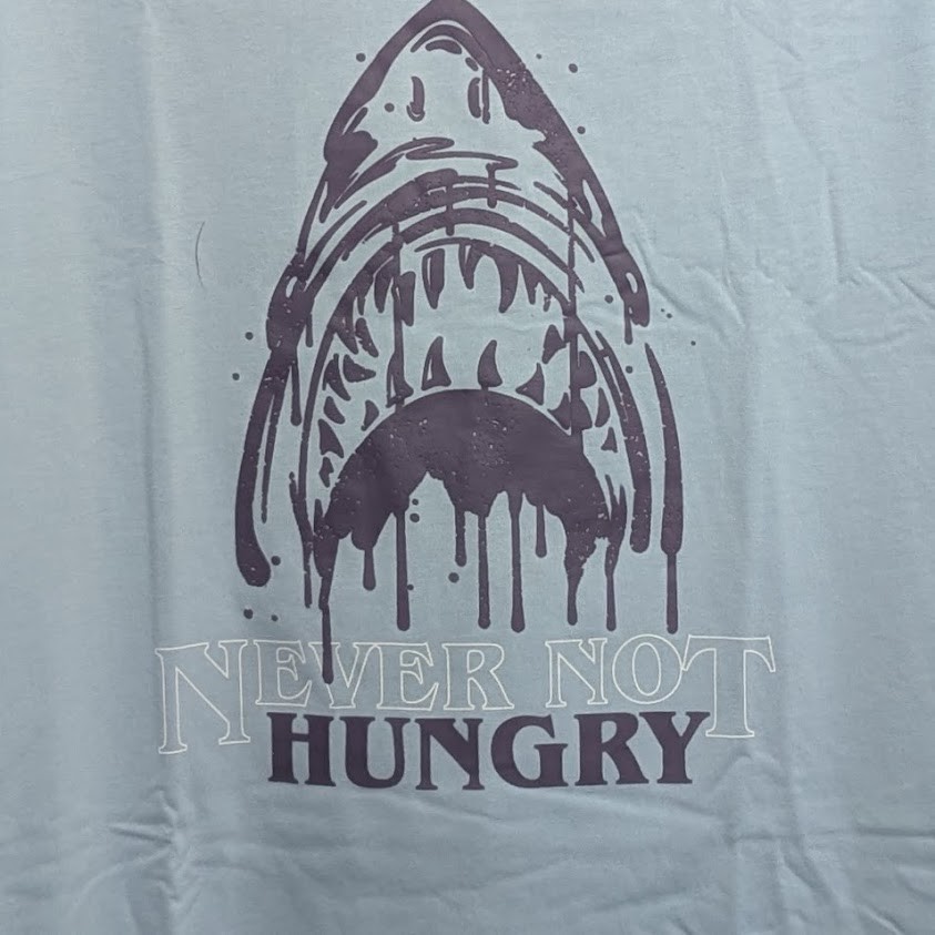 Genuine Never Not Hungry Hunter Size XXL (50-52&Prime;) Tee – T-Shirt in Light Blue