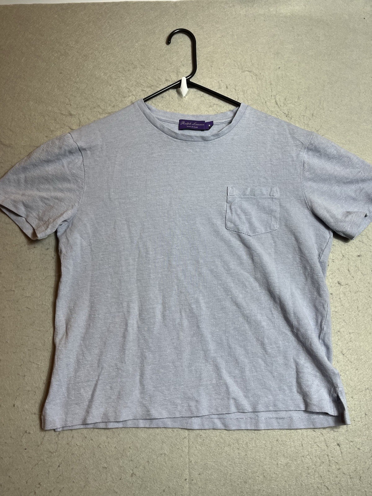Ralph Lauren Purple Label Black T-Shirt – Size M Linen Blend Front Pocket Boxy