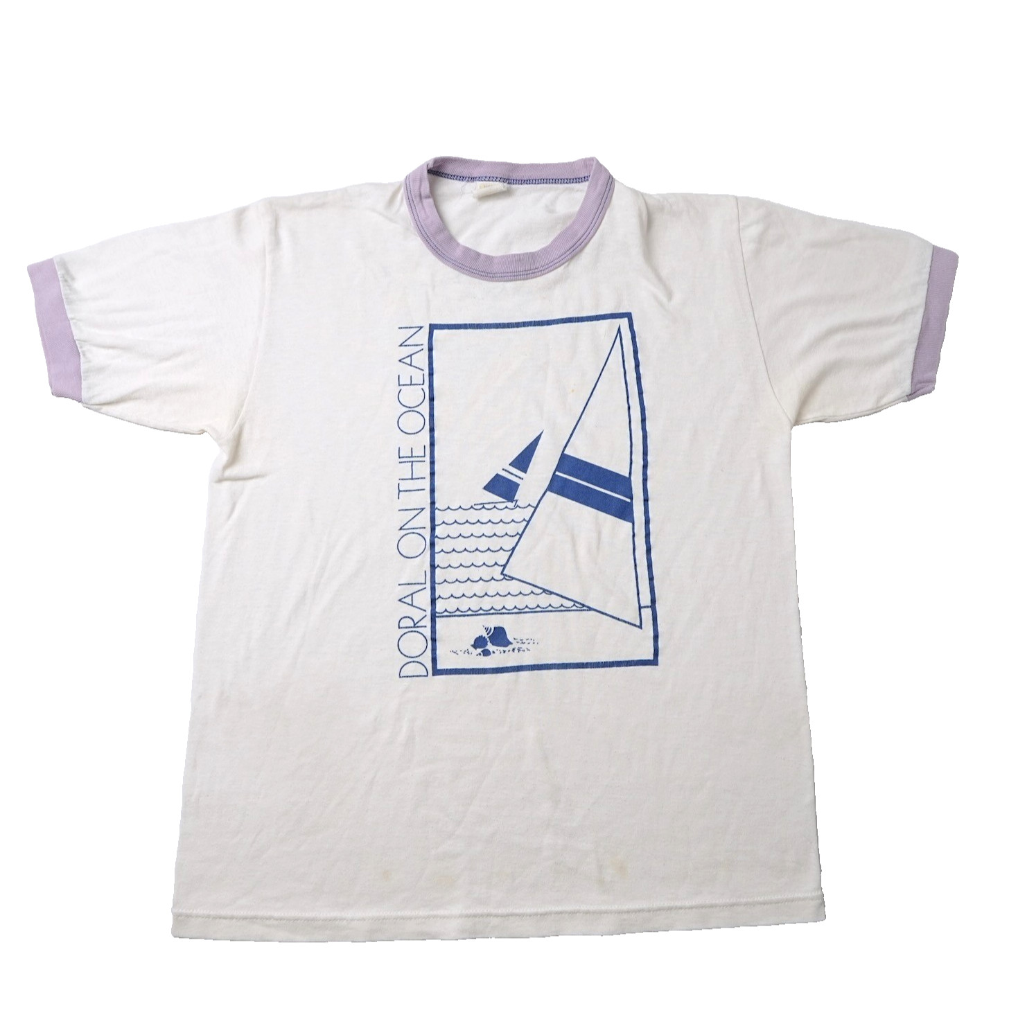 Vintage Velva Sheen Ringer T Shirt Mens Medium 80s Sailboat Doral On The Ocean