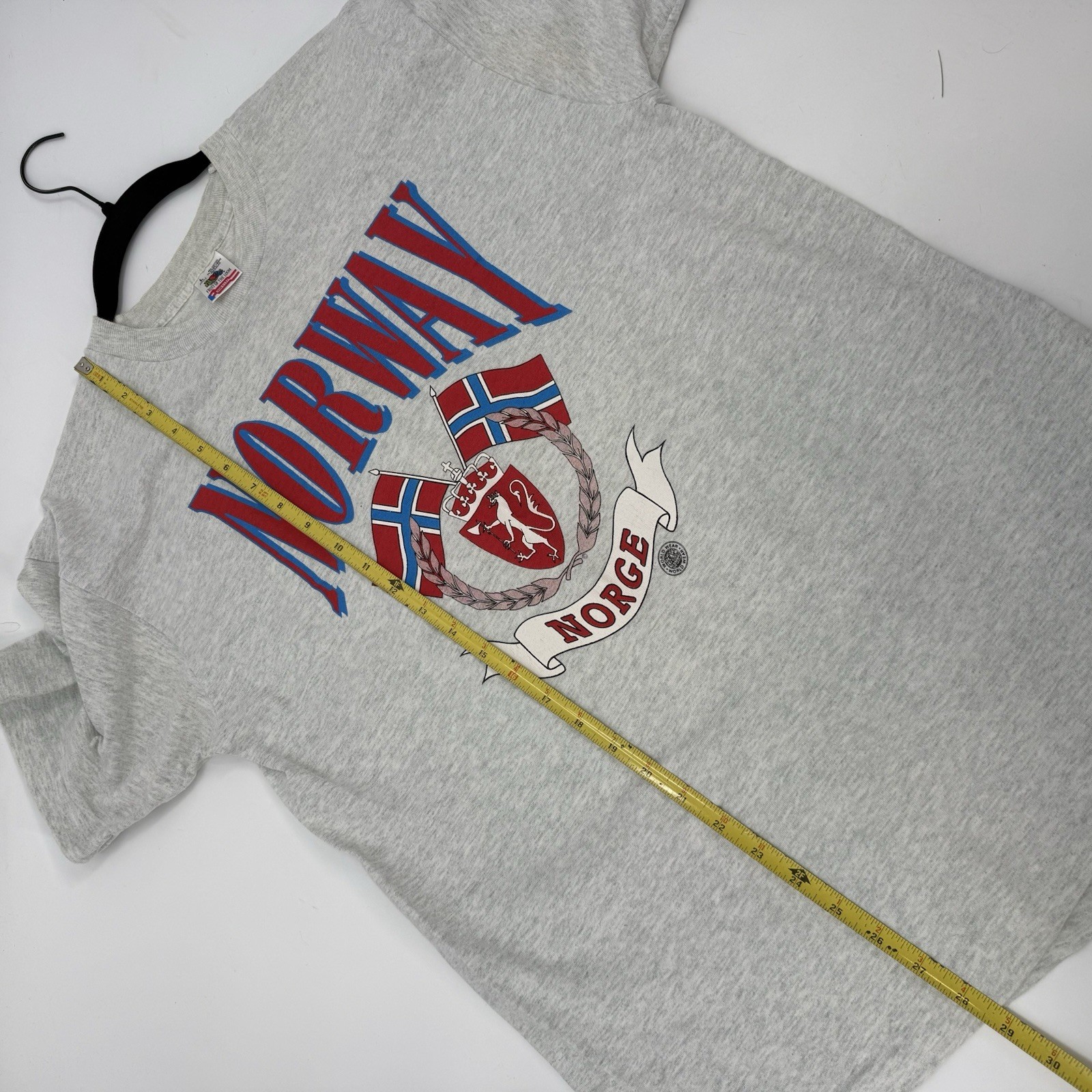 Vintage 90’s Norway Norge Flag Gray Shirt Sleeve Shirt Size L Rare