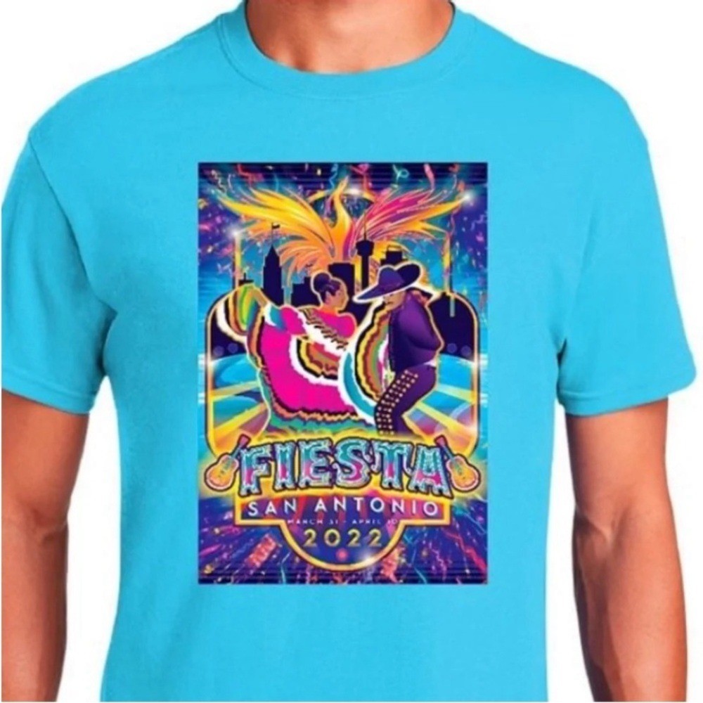 Gildan Fiesta San Antonio Short Sleeve Graphic T Shirt Mens Large Blue NWOT