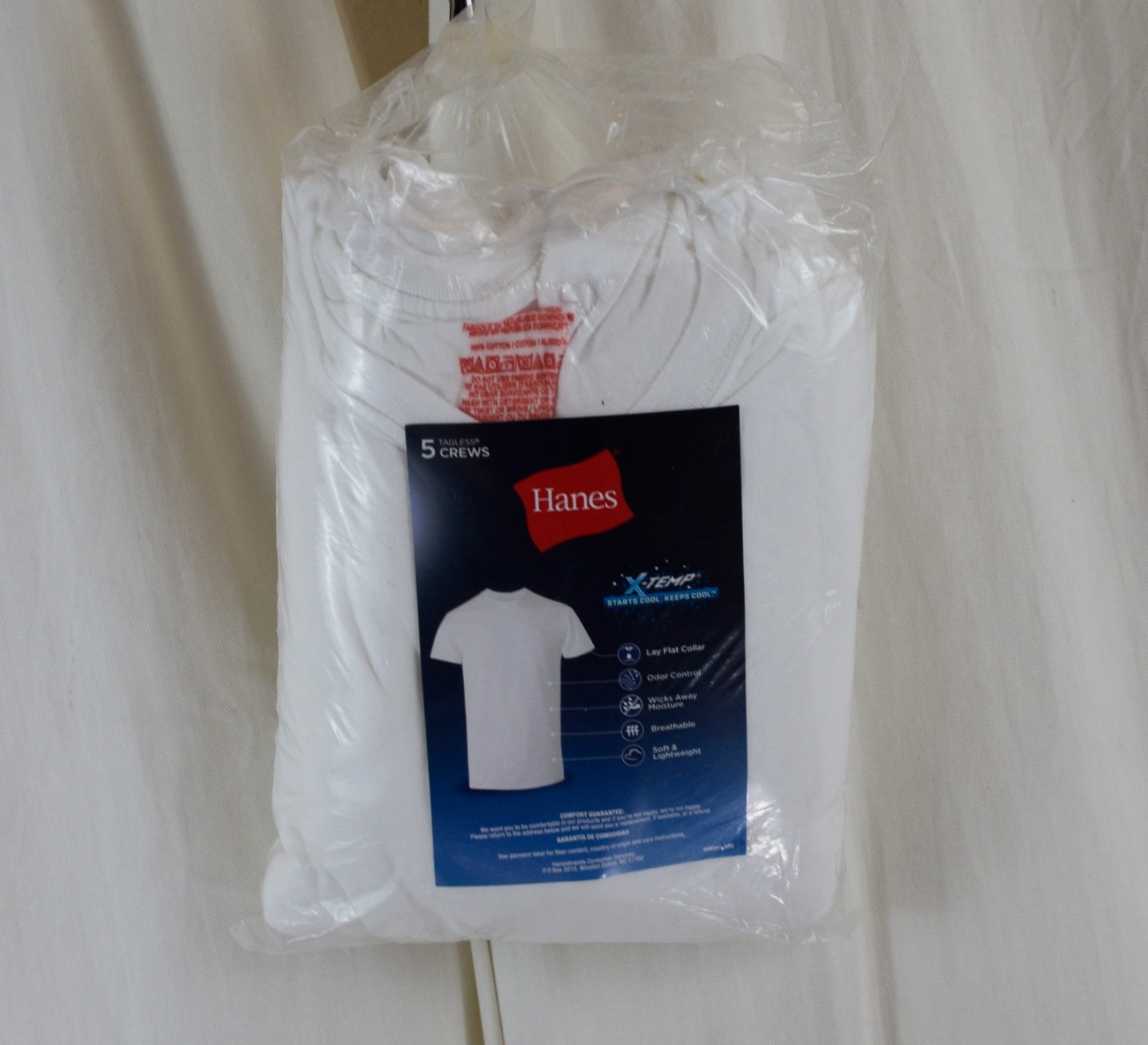 Hanes Mens 5 PACK Performance Undershirt X-Temp T-Shirt White Size Medium