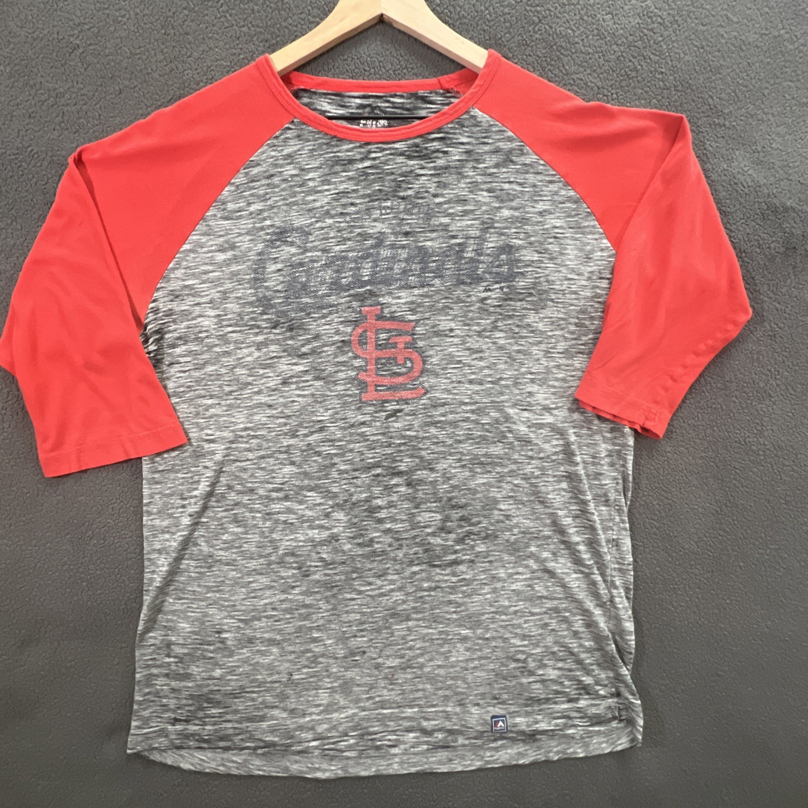 Distressed Mens Majestic St. Louis Cardinals Raglan Shirt Size Large