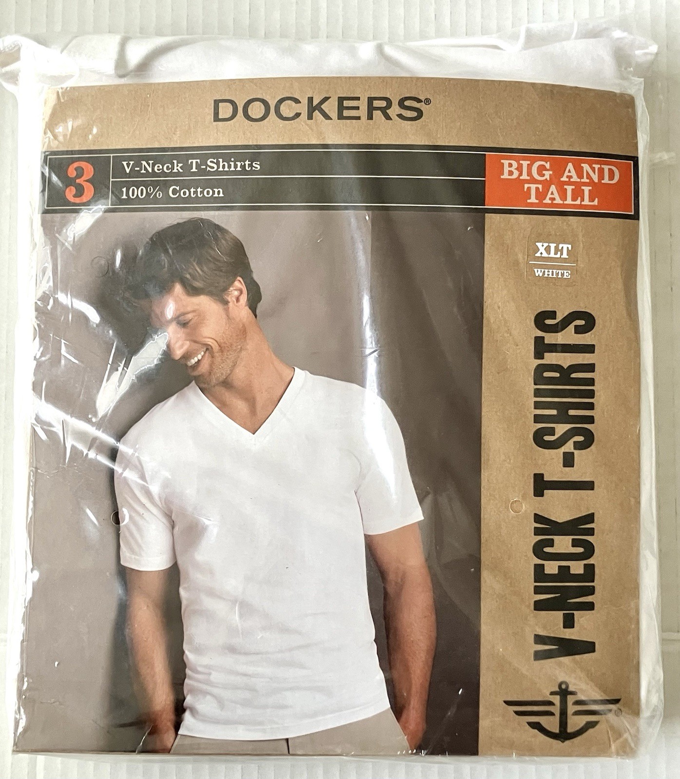 Dockers XLT Big & Tall 100% Cotton V-neck T-shirts 3 Pack New In Package White