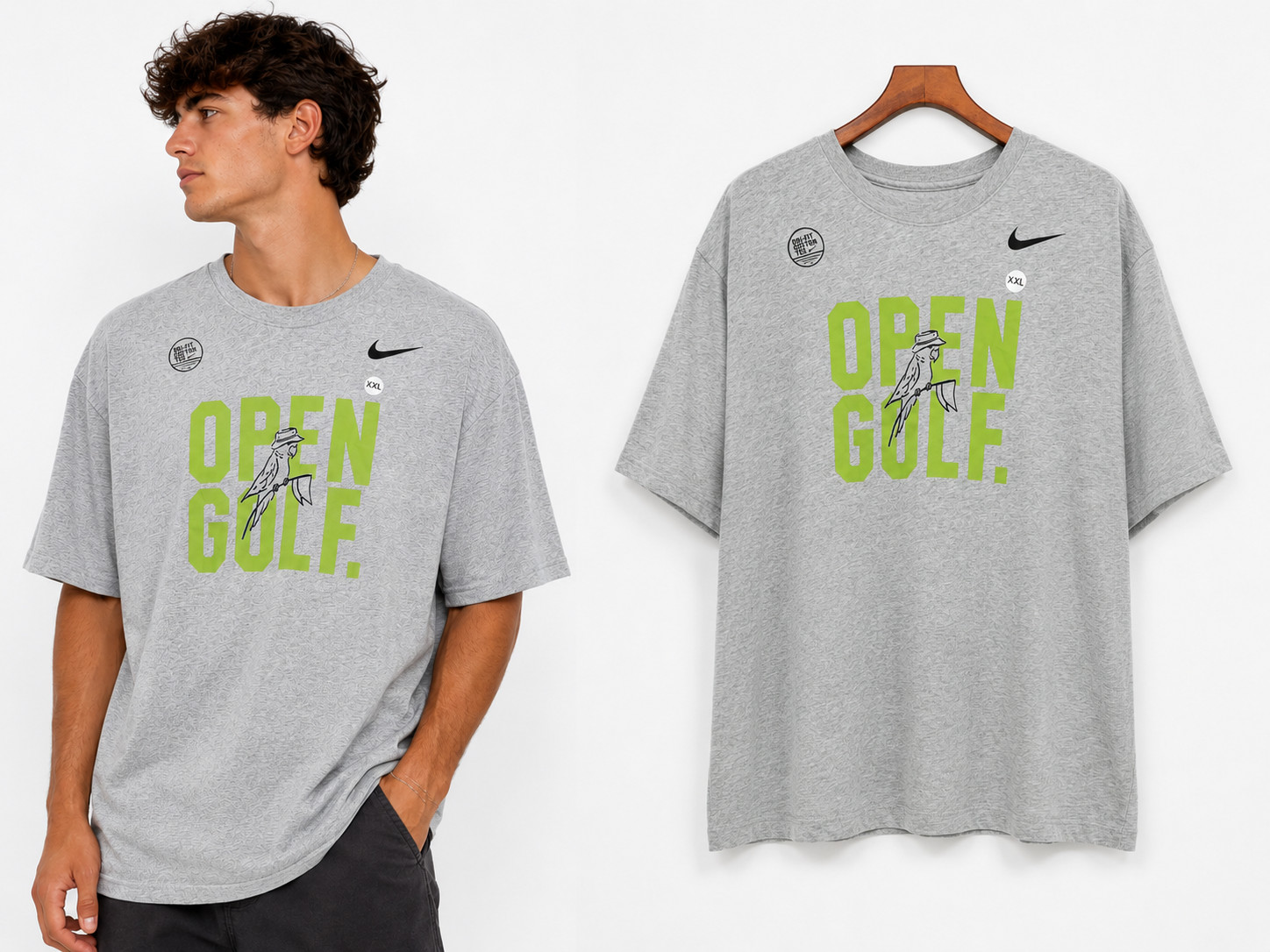 Nike Golf Dri-Fit Men&rsquo;s XXL Heather Gray Open Golf Parrot Graphic T-Shirt