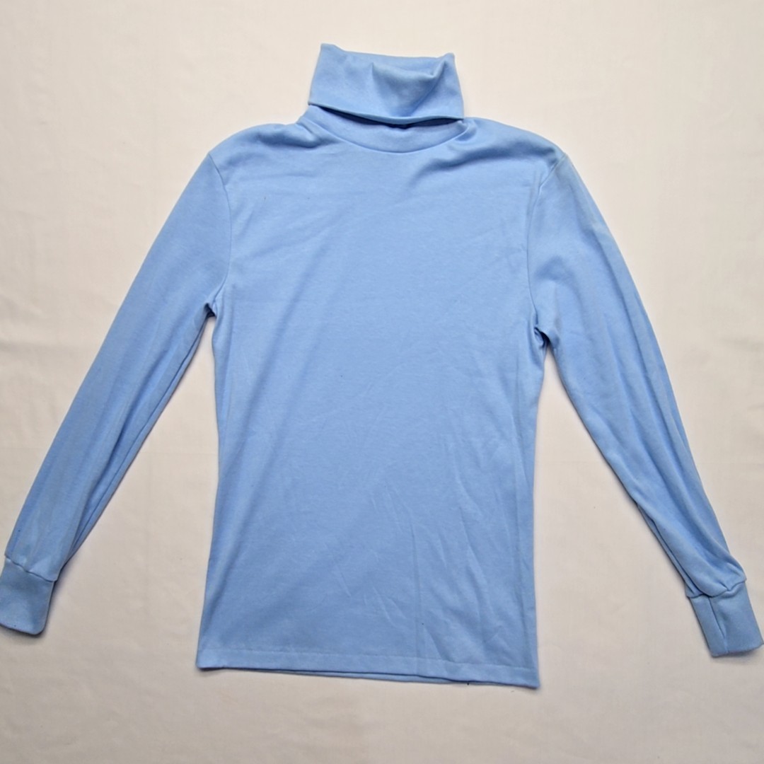Vintage Mens Turtleneck Shirt Blue Long Sleeve Made in USA Small 90s VTG
