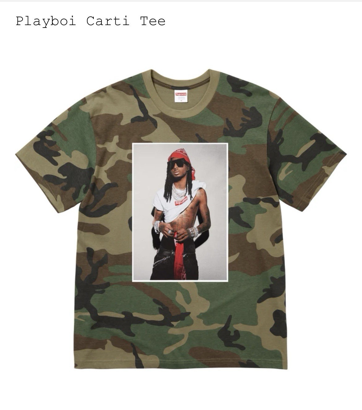 Supreme Playboi Carti Photo Tee FW25 – Woodland Camo – Size L – FW25 – In Hand