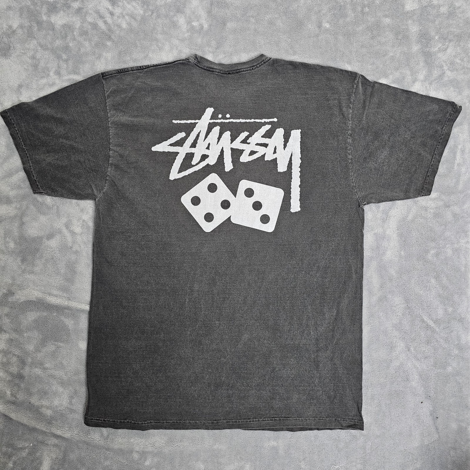 Stüssy T Shirt Mens XL Gray Dice Pigment Dyed Short Sleeve Crew Neck