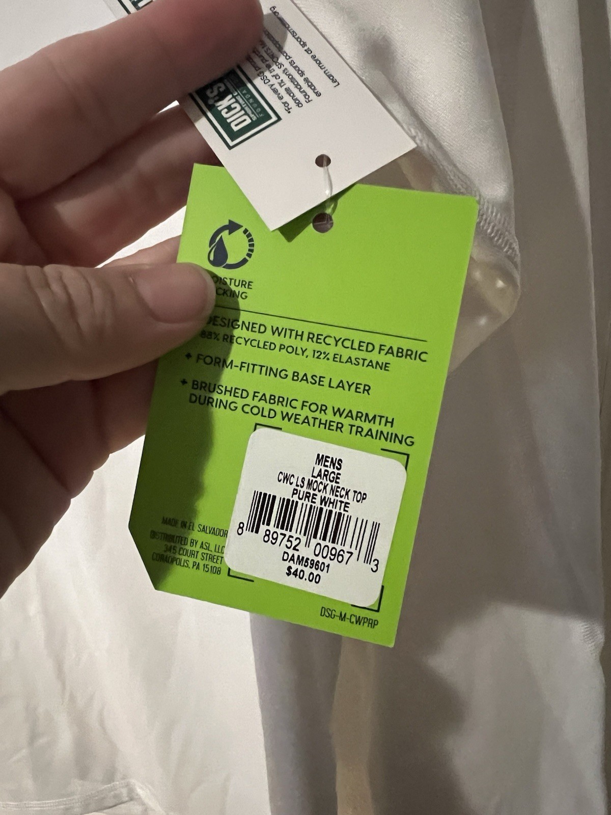 DSG Men&rsquo;s Cold Weather Compression Crew Neck Top White Base Layer Size Large