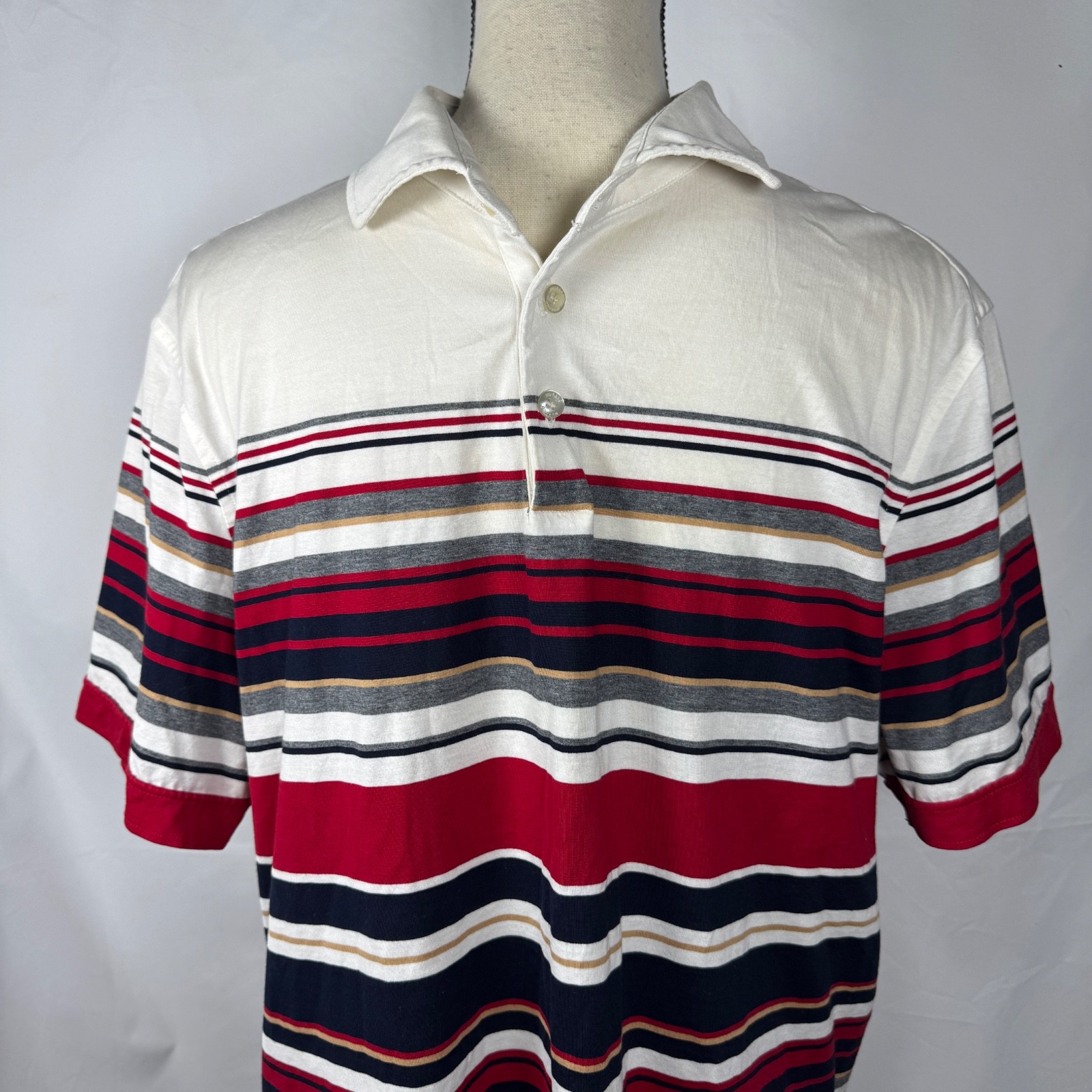 Murano Liquid Luxury Shirt Mens XL Red Blue White Striped Short Sleeve Slim Fit