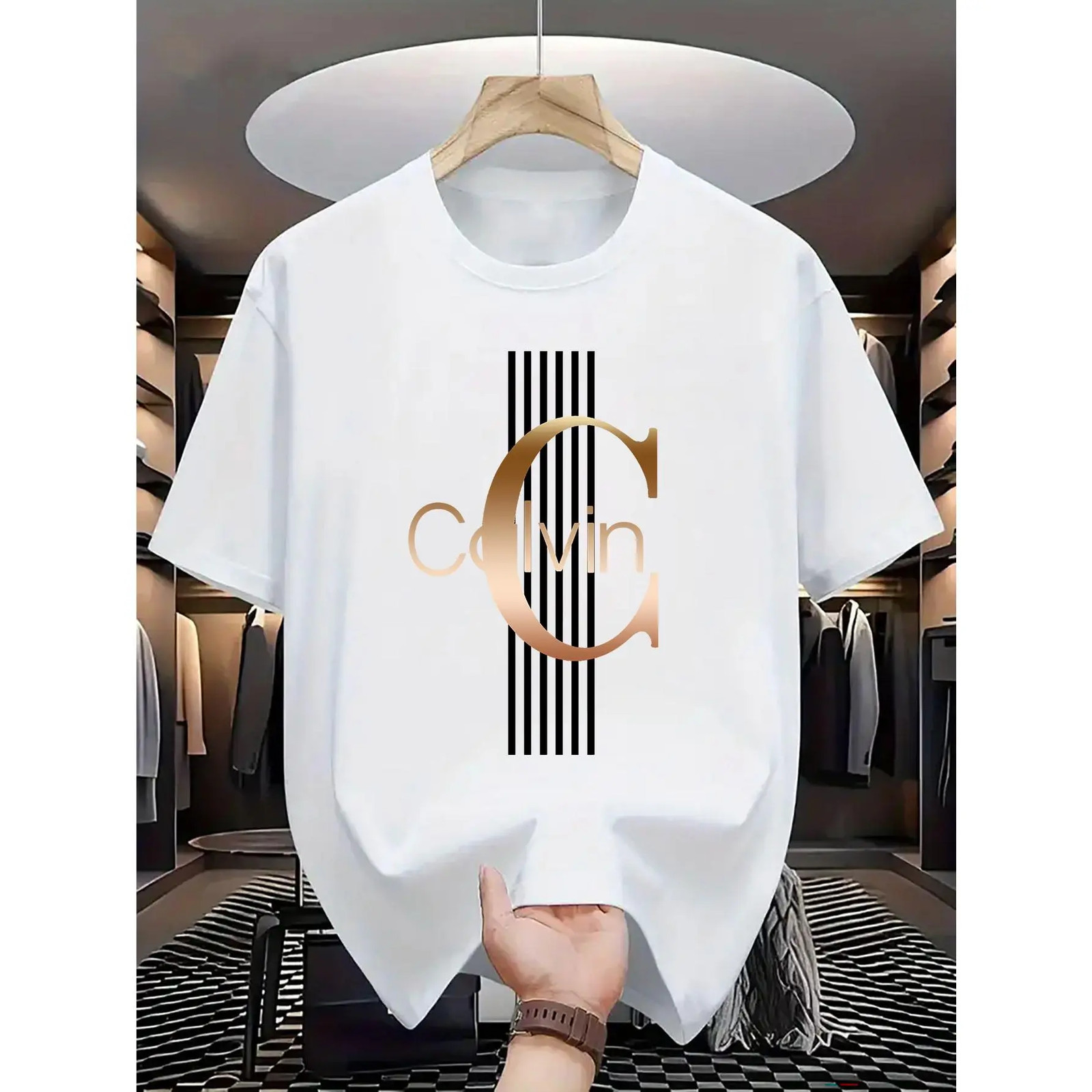 Men&rsquo;s Casual Calvin Graphic T-Shirt – Bold Letter Print,Comfortable Fashion Tee