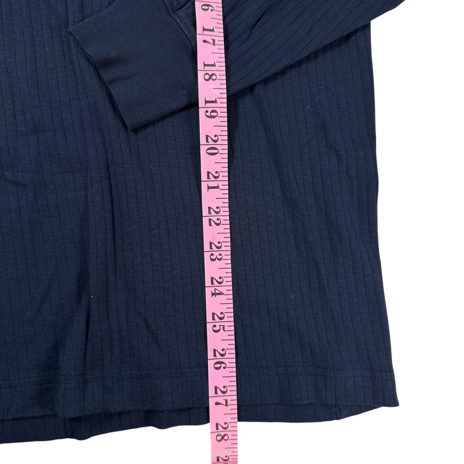 Lands End Mens Crew Neck Large Navy Blue Ribbed Long Sleeve 100% Cotton T-Shirt