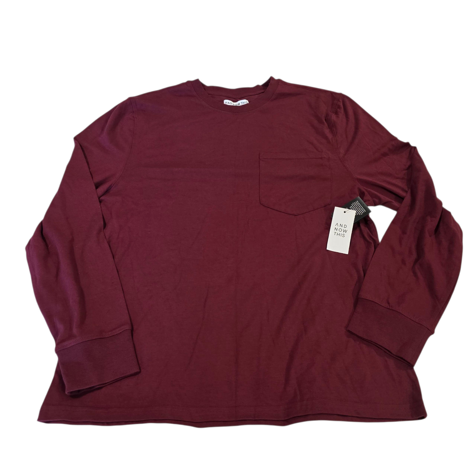 And Now This Pullover Shirt Mens Tawny Port L Crew Neck Knit Pocket Tee Casual