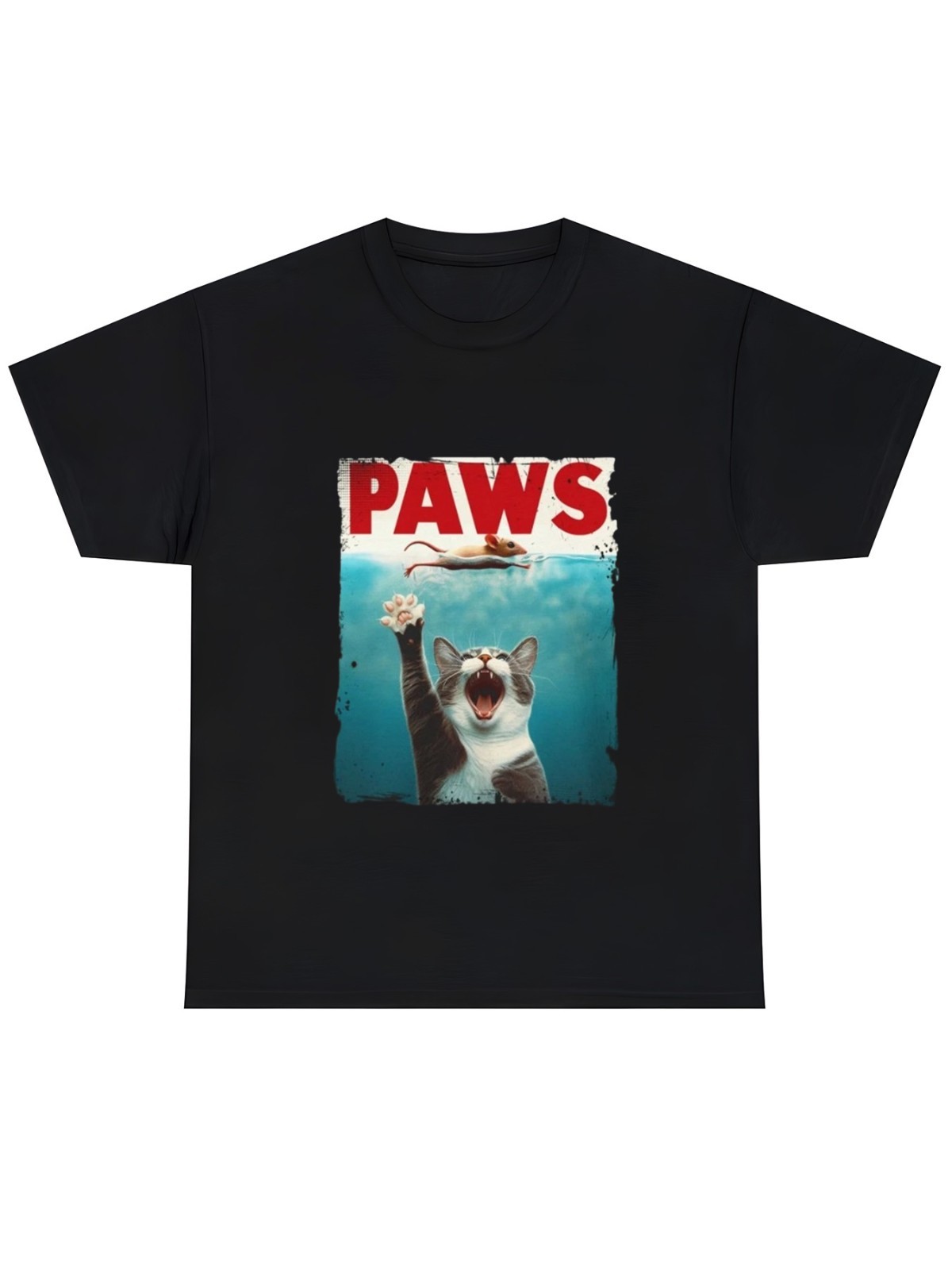 Funny Paws Cat Graphic Print Black T Shirt Humorous Casual Short Sleeve Top