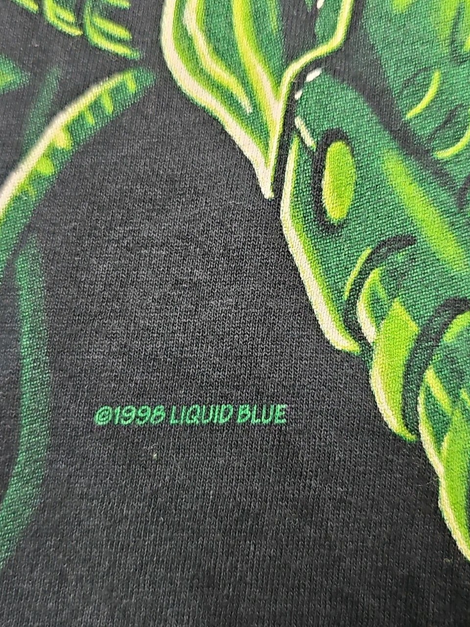 VTG Liquid Blue Terminator T Shirt Large Mens 1998 All Over Skull Print Glows