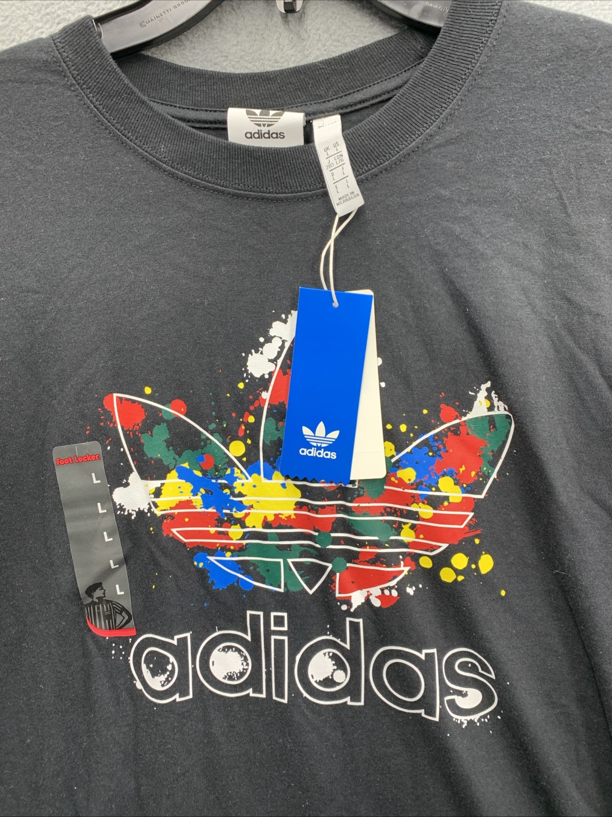 Adidas Graphic Logo Tee T-Shirt Men&rsquo;s Large Black Trefold Splatte Dead Stock New
