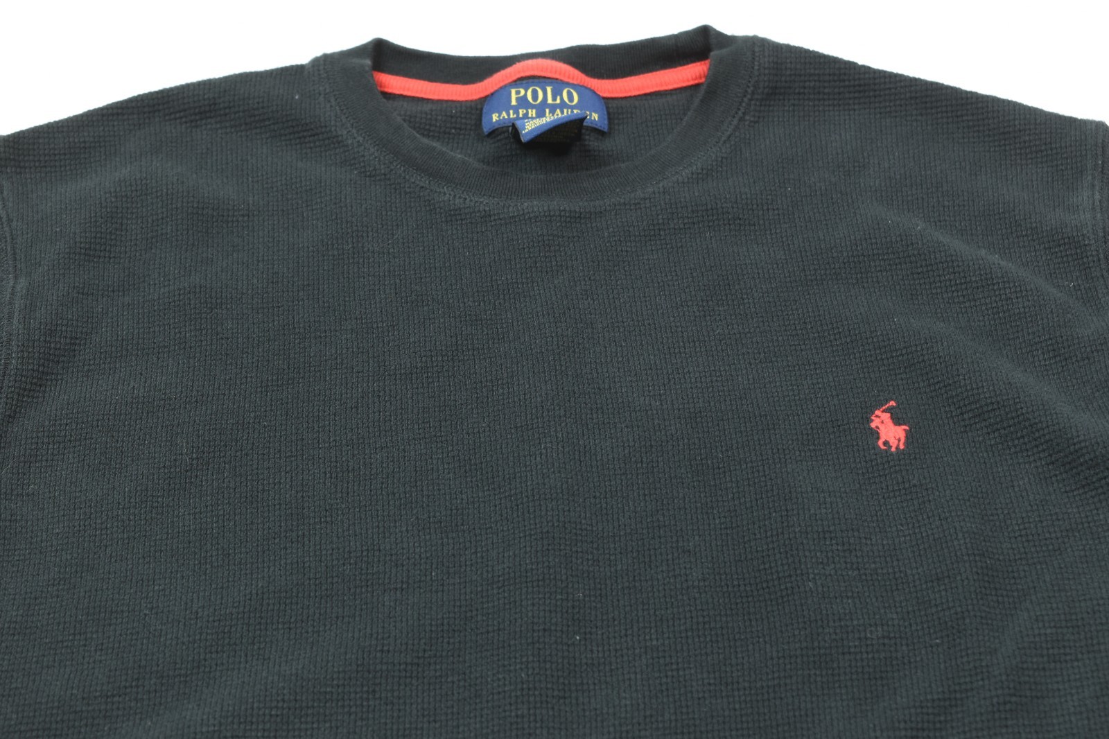 Polo Ralph Lauren Waffle-Knit Thermal Shirt Mens Medium Black Long Sleeve Crew