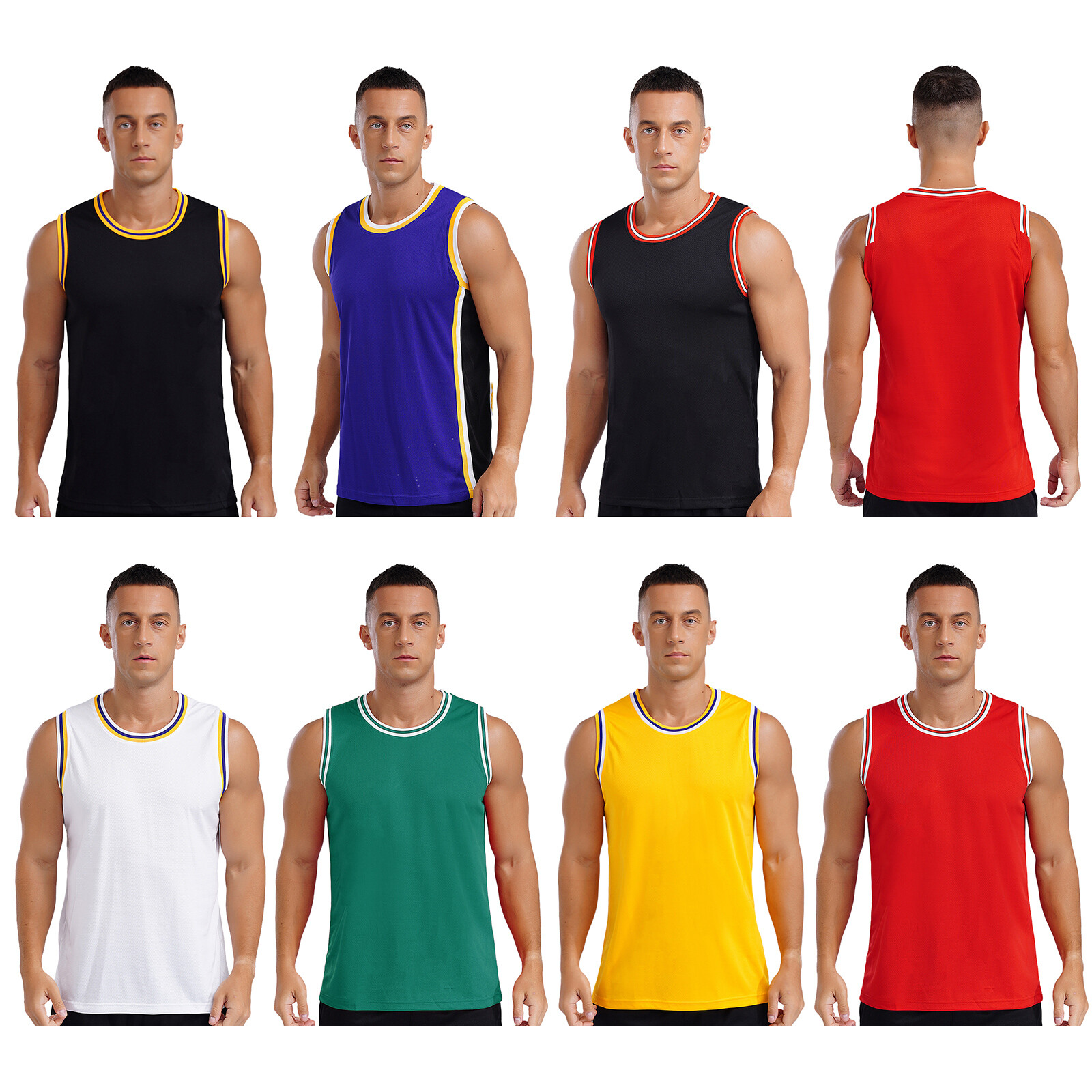 Mens Jersey Breathable Top Outdoor Vest Athletic Tank Round Neck T-shirt Gym