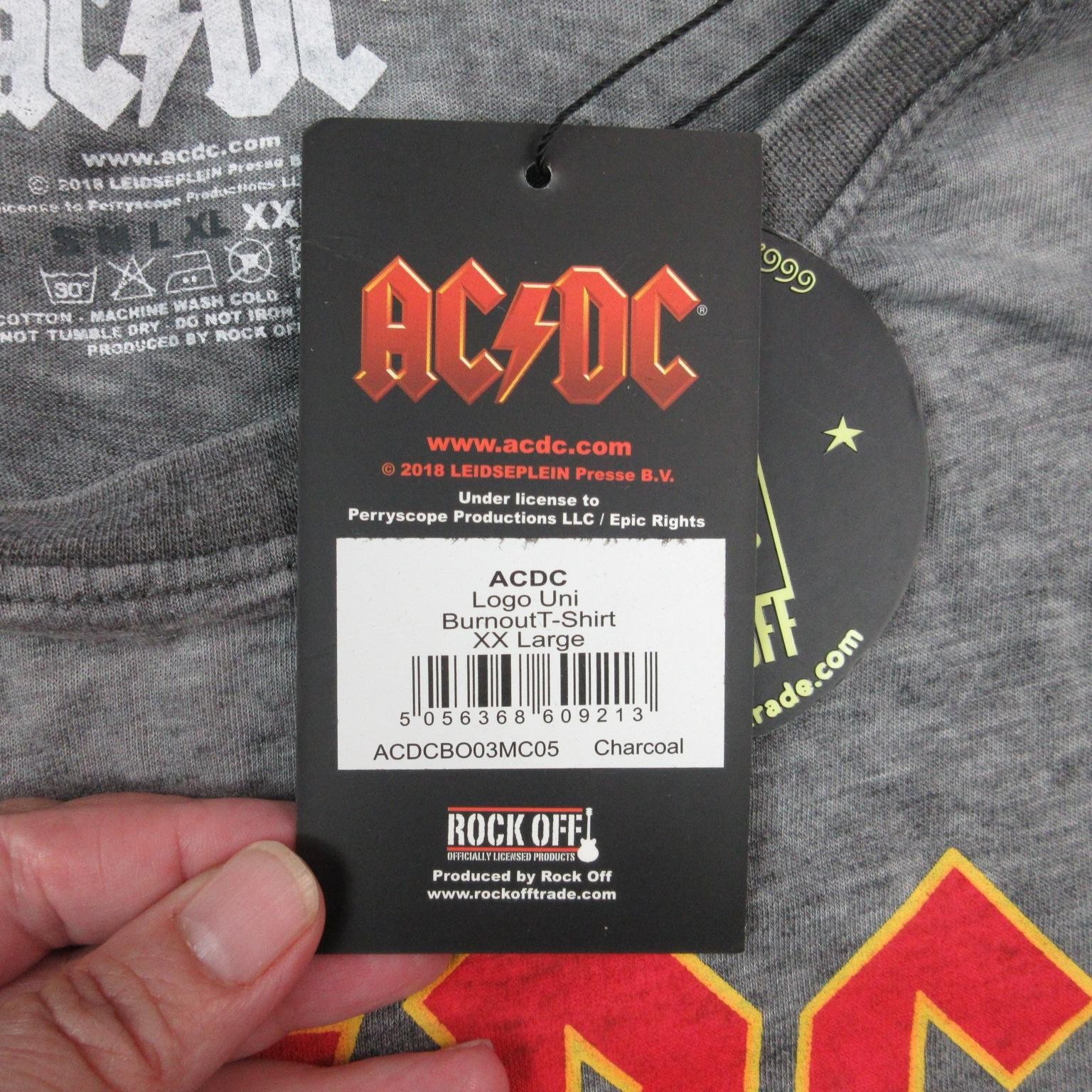 AC/DC Shirt Mens 2XL Gray Burnout Rock Band Graphic Tee Rock Off T-Shirt NWT